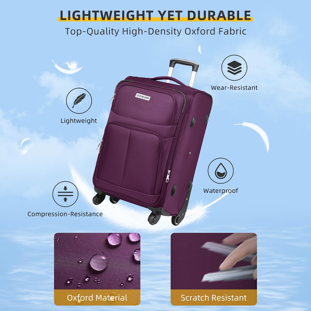 Lavender 5-Piece Expandable Softside Luggage Set with Spinner Wheels & TSA Lock - Lightweight Soft Shell Rolling Suitcases for Men & Women (Purple) - Perfect for Family Vacations, Business Trips & Air Travel