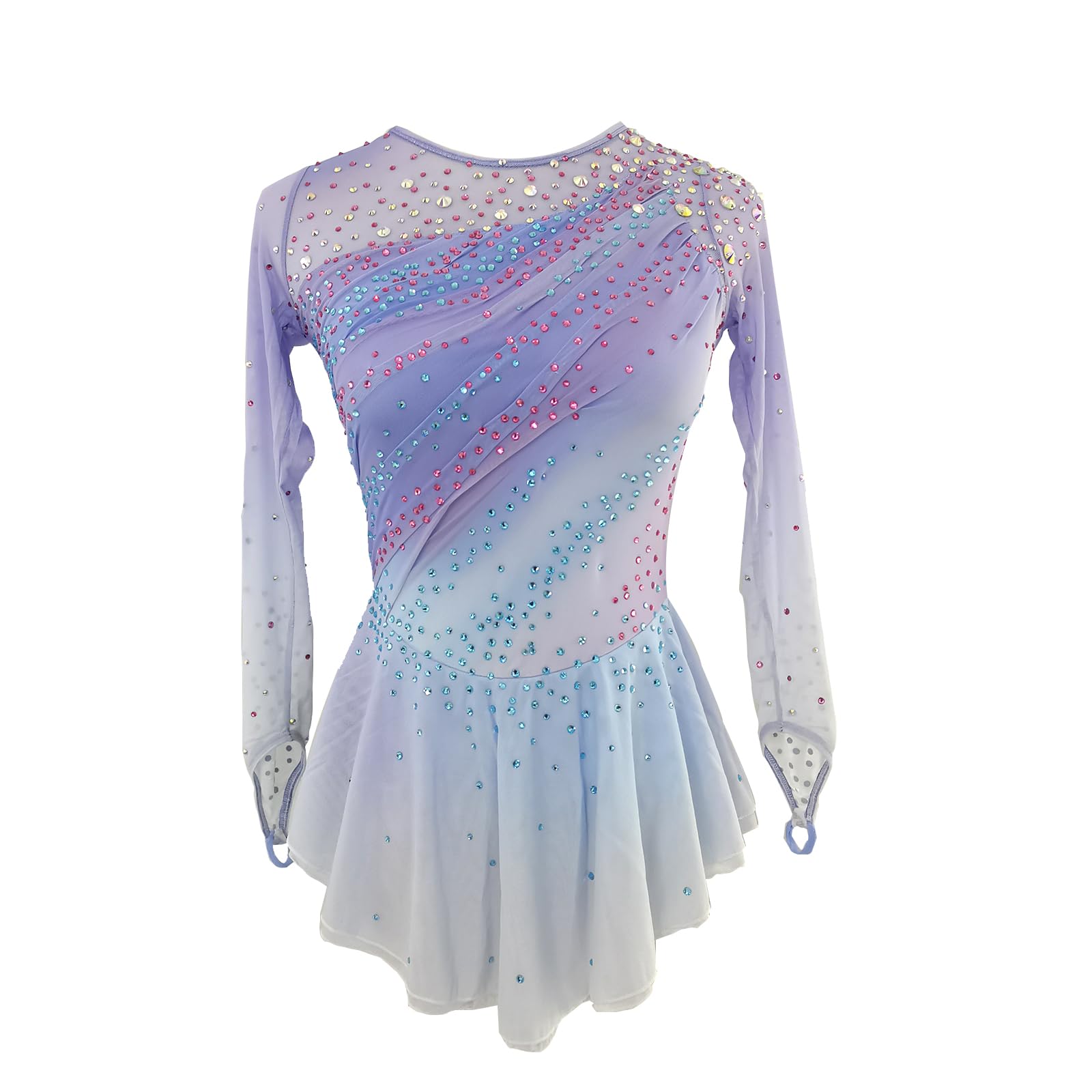 Elegant Purple Gradient Long Sleeve Figure Skating Dress for Girls - Competition & Performance Wear - Perfect for Ice Shows, Gymnastics, and Dance Recitals