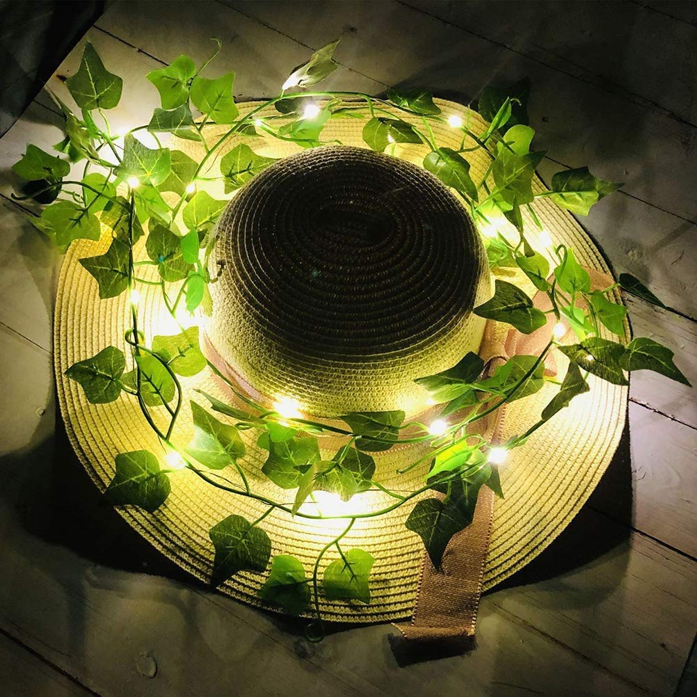 20 LED Artificial Green Leaf Garland String Lights - Battery Powered Copper Wire Vine Fairy Lights for Home, Kitchen, Garden, Office & Wedding Wall Decor - Perfect for Indoor/Outdoor Parties, Christmas, Halloween & Romantic Ambiance (Green Leaf, 20LED)