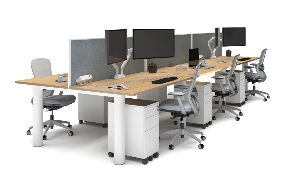 Quadro Cylinder Leg 6-Person Office Workstation Desk - 1800L x 800W with Cable Management - Modern Office Furniture for Collaborative Workspaces & Team Meetings