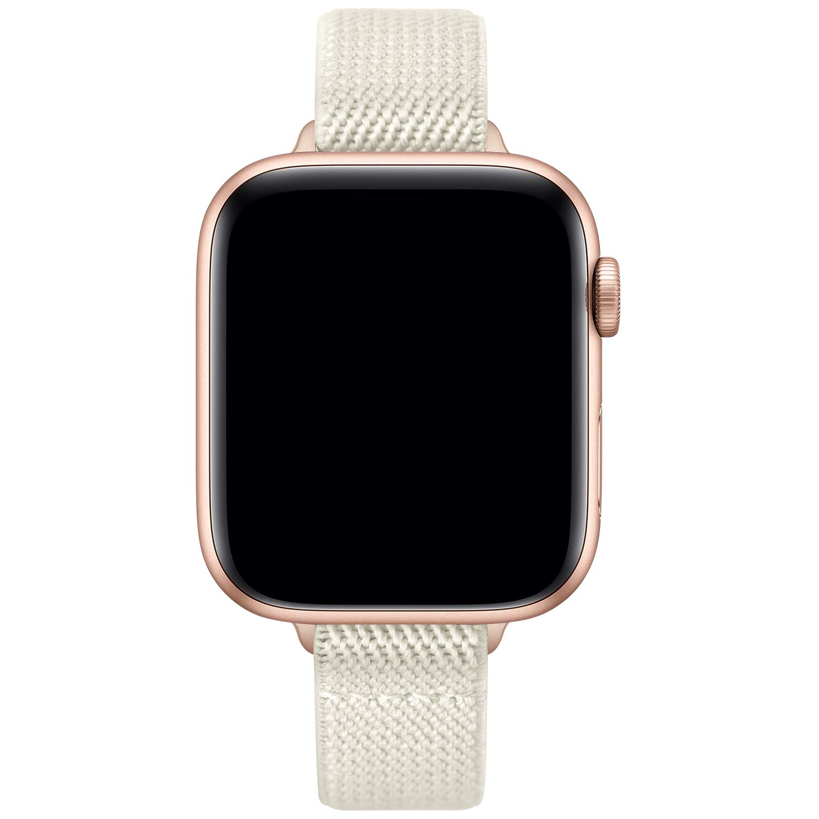SICCIDEN Slim Stretchy Apple Watch Bands for Women - Elastic Nylon Thin Strap Compatible with iWatch Ultra 2/1, SE, Series 10/9/8/7/6/5/4/3/2/1 (46mm/49mm/45mm/44mm/42mm) - Ivory White & Rose Gold - Perfect for Workouts, Running, Yoga & Everyday Wear