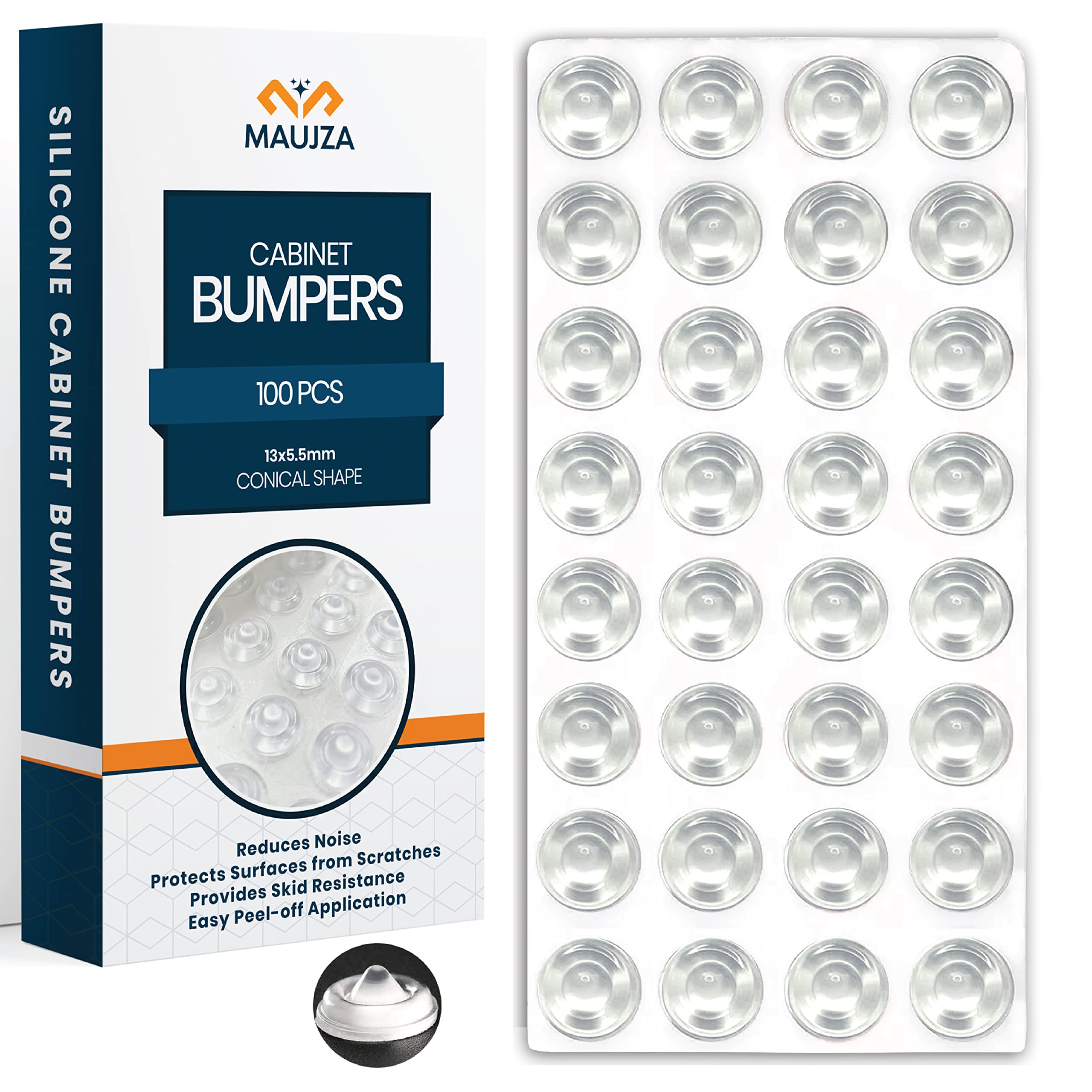 100-Pack Clear Self-Adhesive Silicone Cabinet Bumpers - Soft Close, Noise Reducing 3M Sticky Pads for Kitchen Cabinets, Drawers & Furniture - Perfect for Quiet Closing & Protecting Surfaces