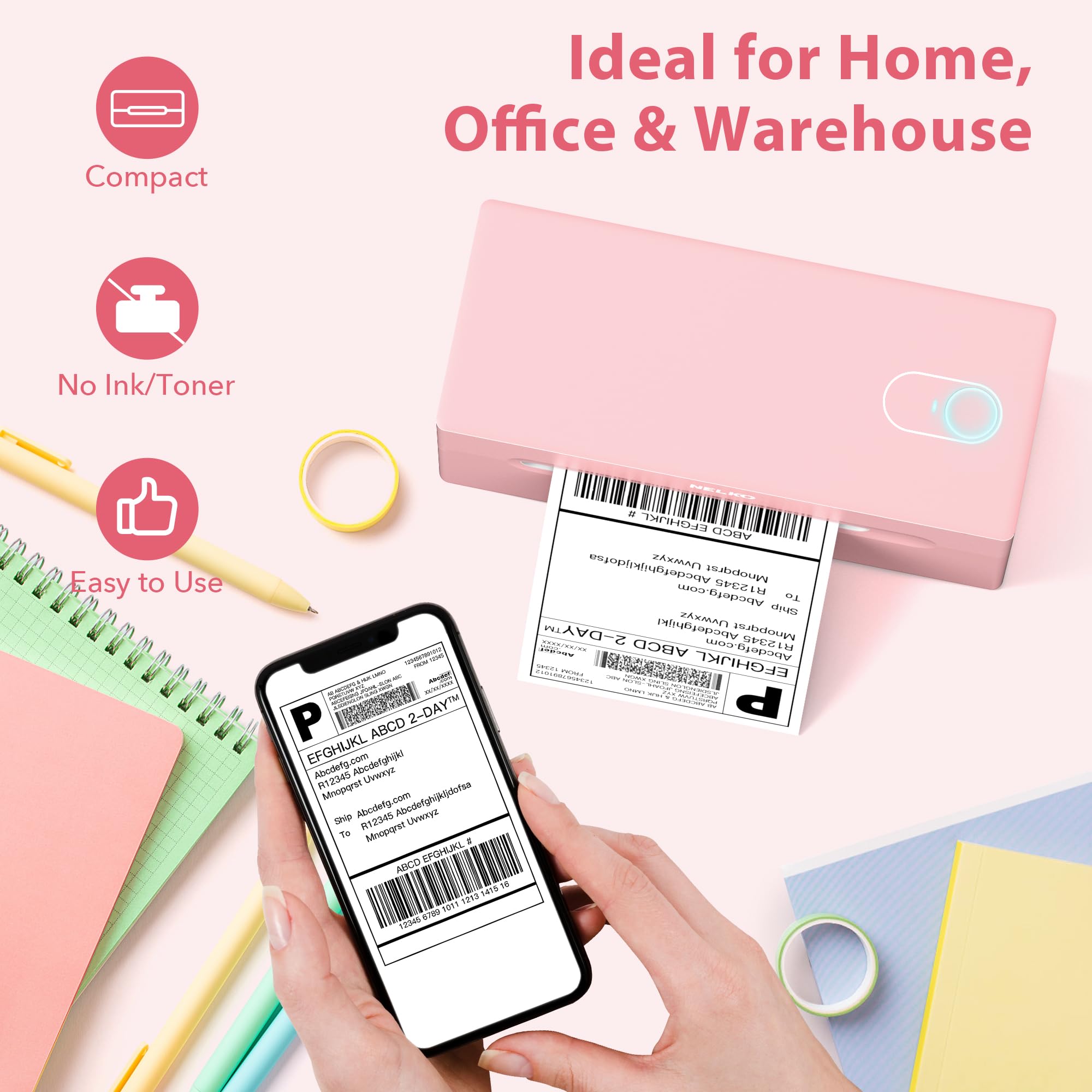 Nelko Bluetooth Thermal Shipping Label Printer - Wireless 4x6 Label Maker for Amazon, eBay, Shopify & Etsy | Compatible with Android, iPhone & Windows | Perfect for USPS, UPS & FedEx Packages | Ideal for Home Business & E-commerce Shipping