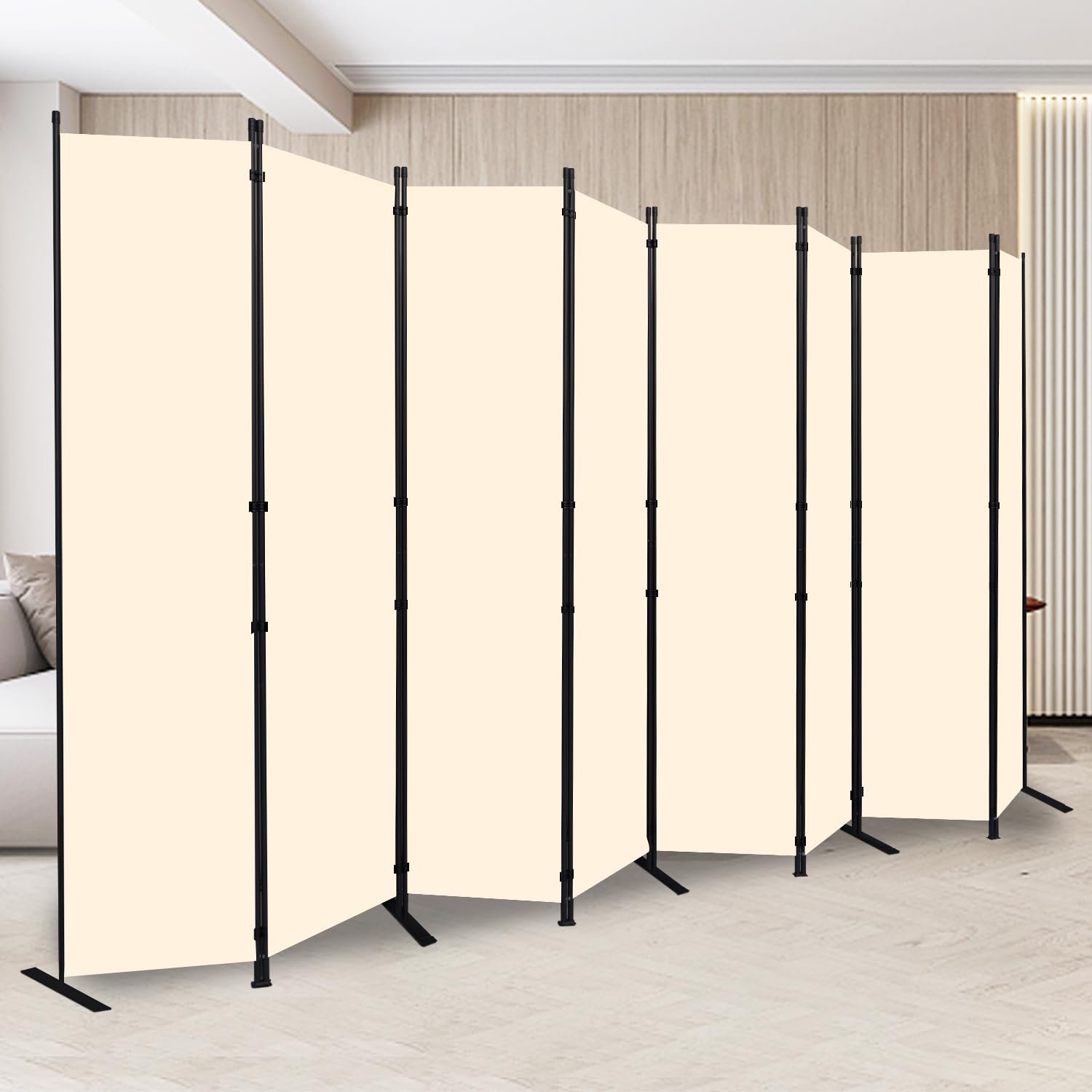 8 Panel Folding Room Divider Privacy Screen - 14.67 Ft Wide Portable Partition for Home, Office, School & Studio | Space Separator for Bedrooms, Living Areas & Workstations (Beige)