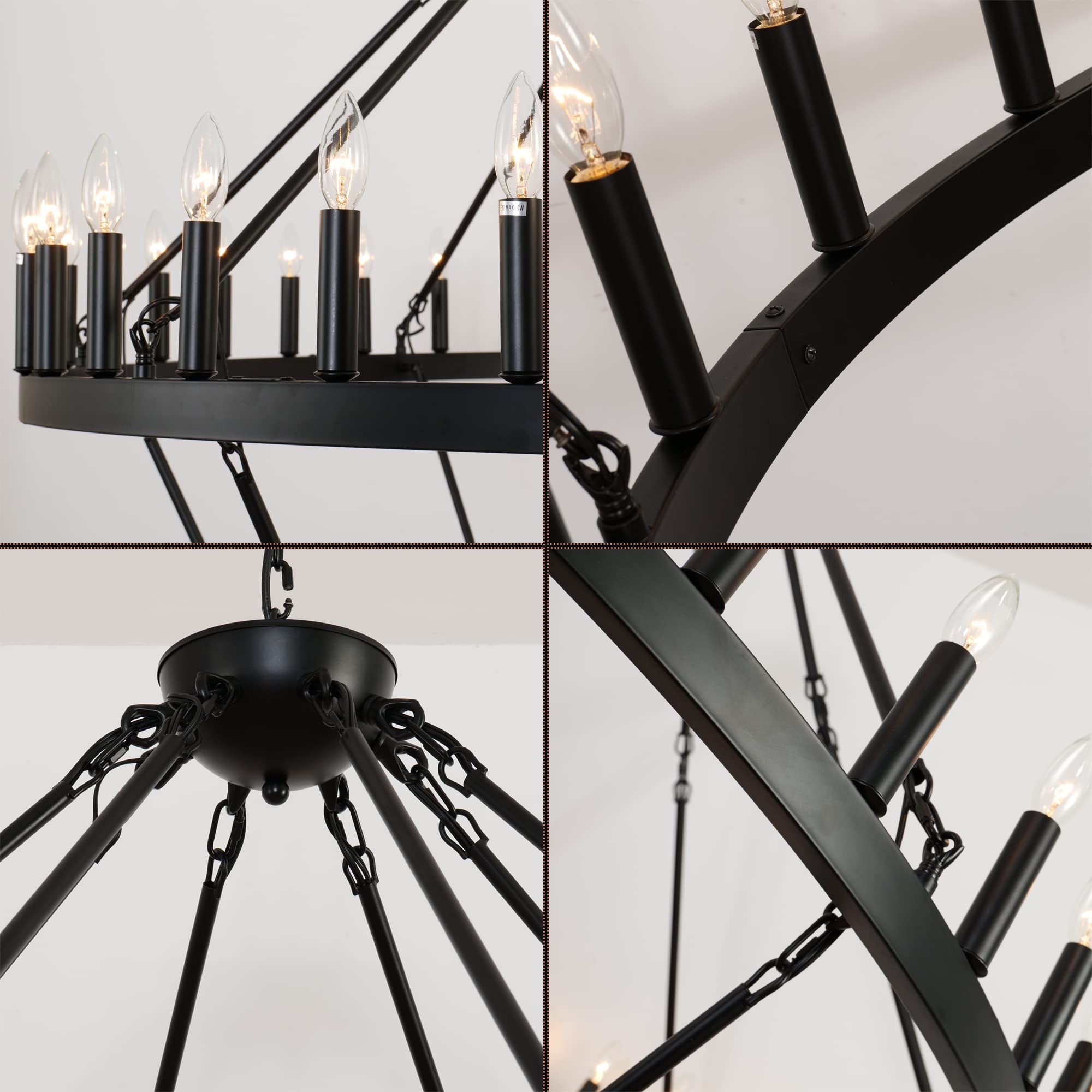 70 Inch Extra Large Wagon Wheel Chandelier - 2 Tier 64-Lights Black Farmhouse Pendant Light Fixture, Round Rustic Hanging Ceiling Light for Dining Room, Living Room, Foyer & High Ceiling Spaces