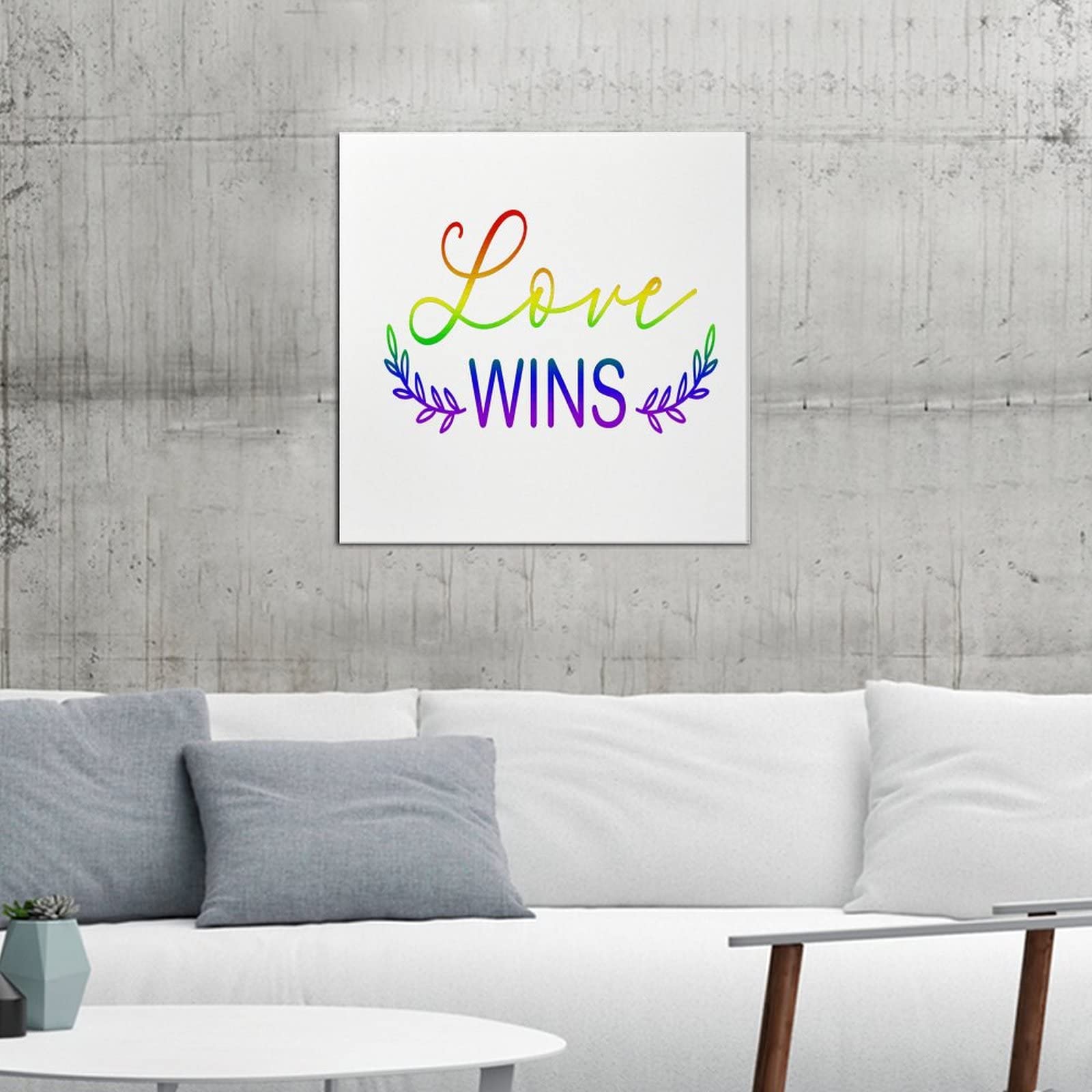 Elvoes Rainbow Pride Canvas Wall Art - 16x16 Inch LGBT Wall Decor for Kitchen, Office, Bedroom & Bathroom - Love Wins Painting for Pride Parade, Same Sex & Lesbian Gifts - Perfect for Home Decor & LGBTQ+ Celebrations