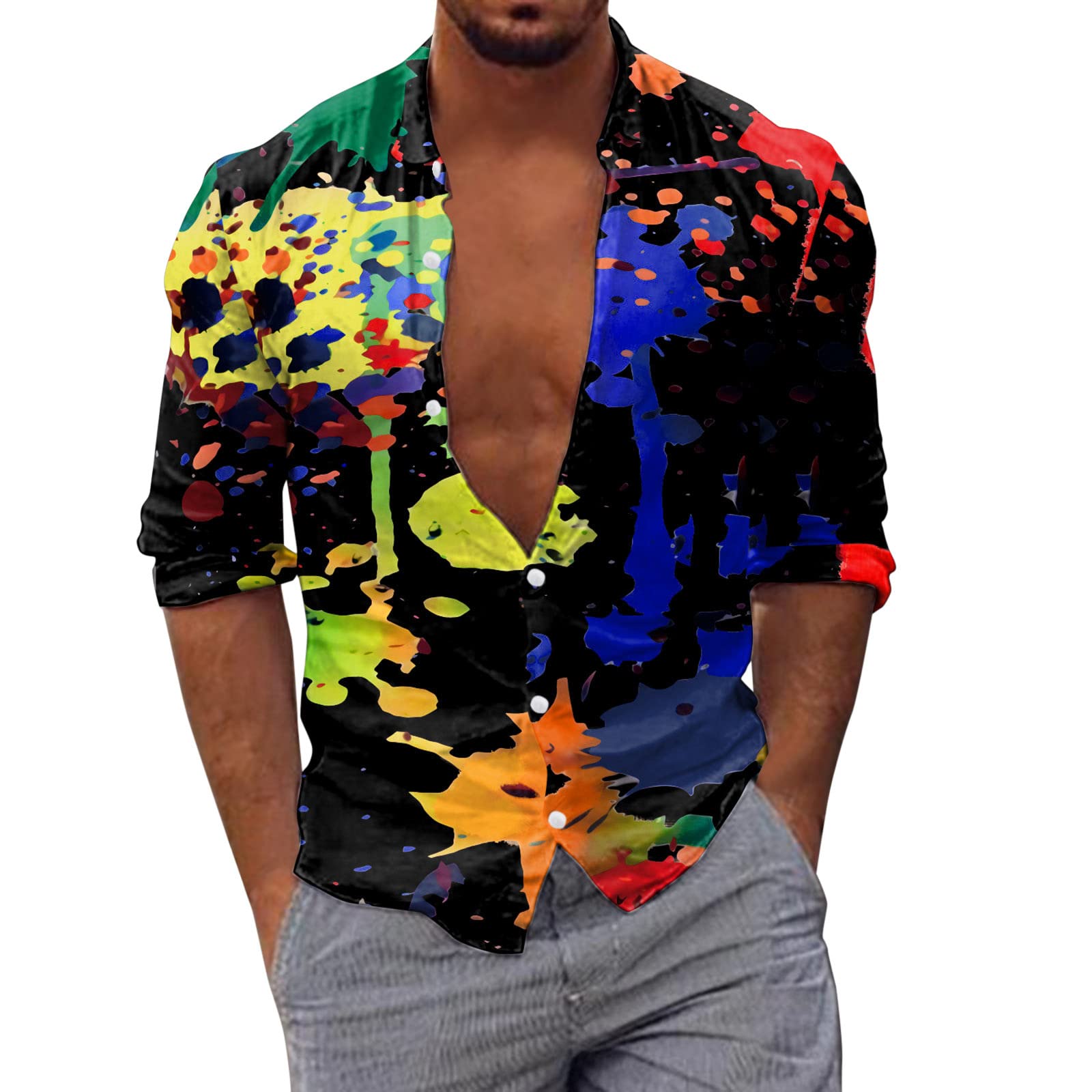 Men's Long Sleeve Casual Printed Shirt - Autumn Winter Fashion Top Blouse, White Dress Shirt for Office, Party & Daily Wear