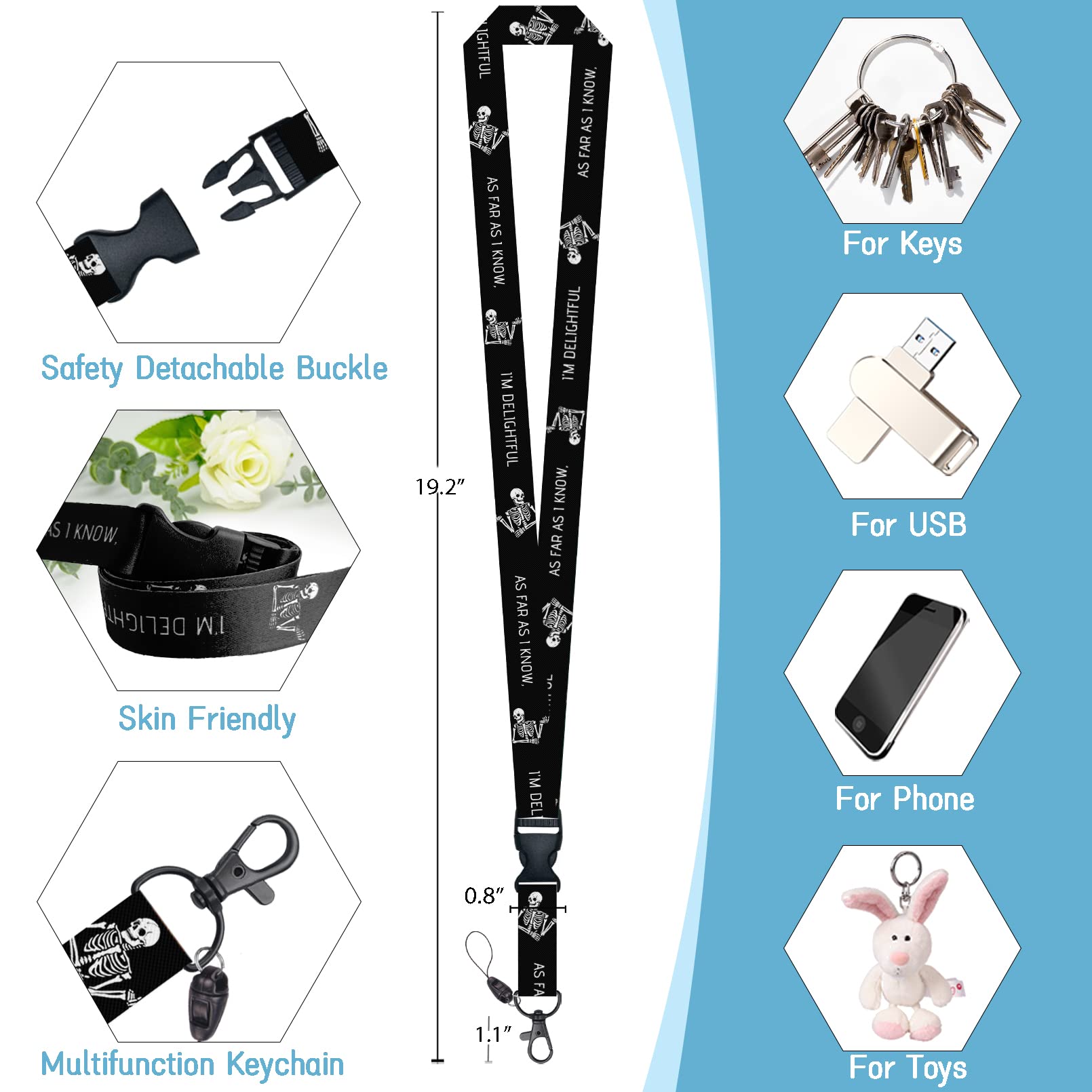 Retractable ID Badge Holder with Breakaway Lanyard - Cute Skeleton Design for Nurses, Teachers & Office Use