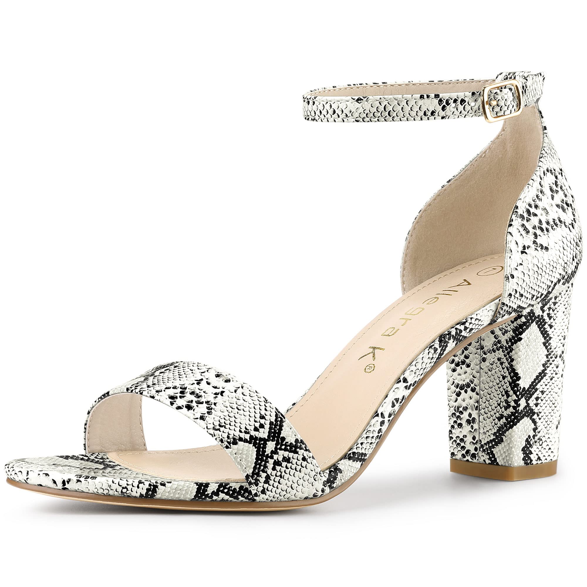 Allegra K Women's Chunky Heel Ankle Strap Sandals - Fashion Snakeskin Print High Heels for Women | Perfect for Parties, Weddings & Evening Events