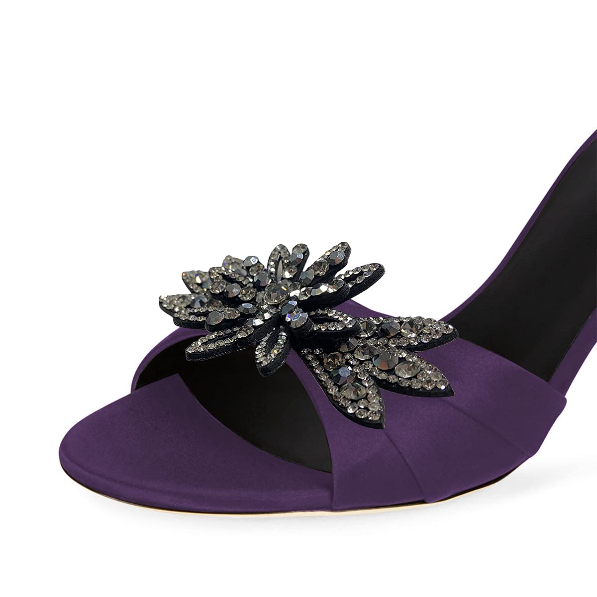 XYD Women's Open Toe Mule Sandals - Slip On Low Kitten Heel Rhinestone Flower Slides | Comfortable House Slippers & Summer Casual Shoes for Women