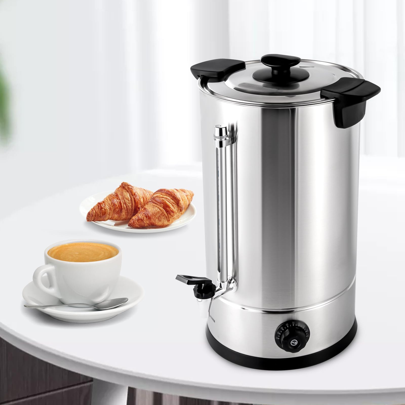 Commercial Stainless Steel Coffee Urn - 15L/3.96Gal Large Electric Coffee Maker with 1400W Heating - Hot Water Dispenser for Catering, Restaurants & Offices - Perfect for Brewing, Serving & Keeping Coffee Hot All Day