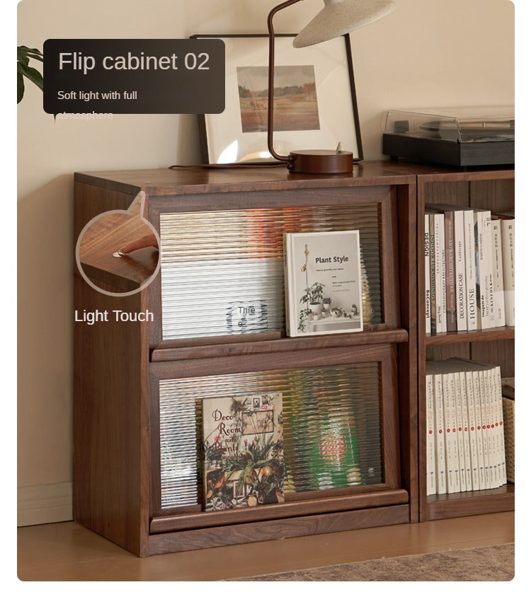 Solid Black Walnut Wood Bookshelf - Low Profile Wall Mounted or Floor Standing Cabinet for Living Room, Bedroom & Home Office Storage