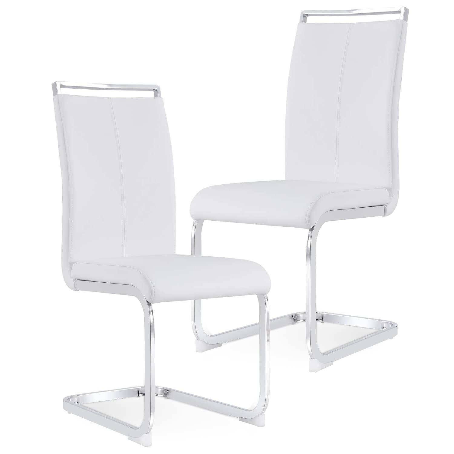 Baysitone Modern Dining Chairs Set of 2 - Faux Leather Padded High Back Side Chairs for Kitchen, Dining Room & Living Room - White - Perfect for Home Decor, Small Spaces & Entertaining Guests