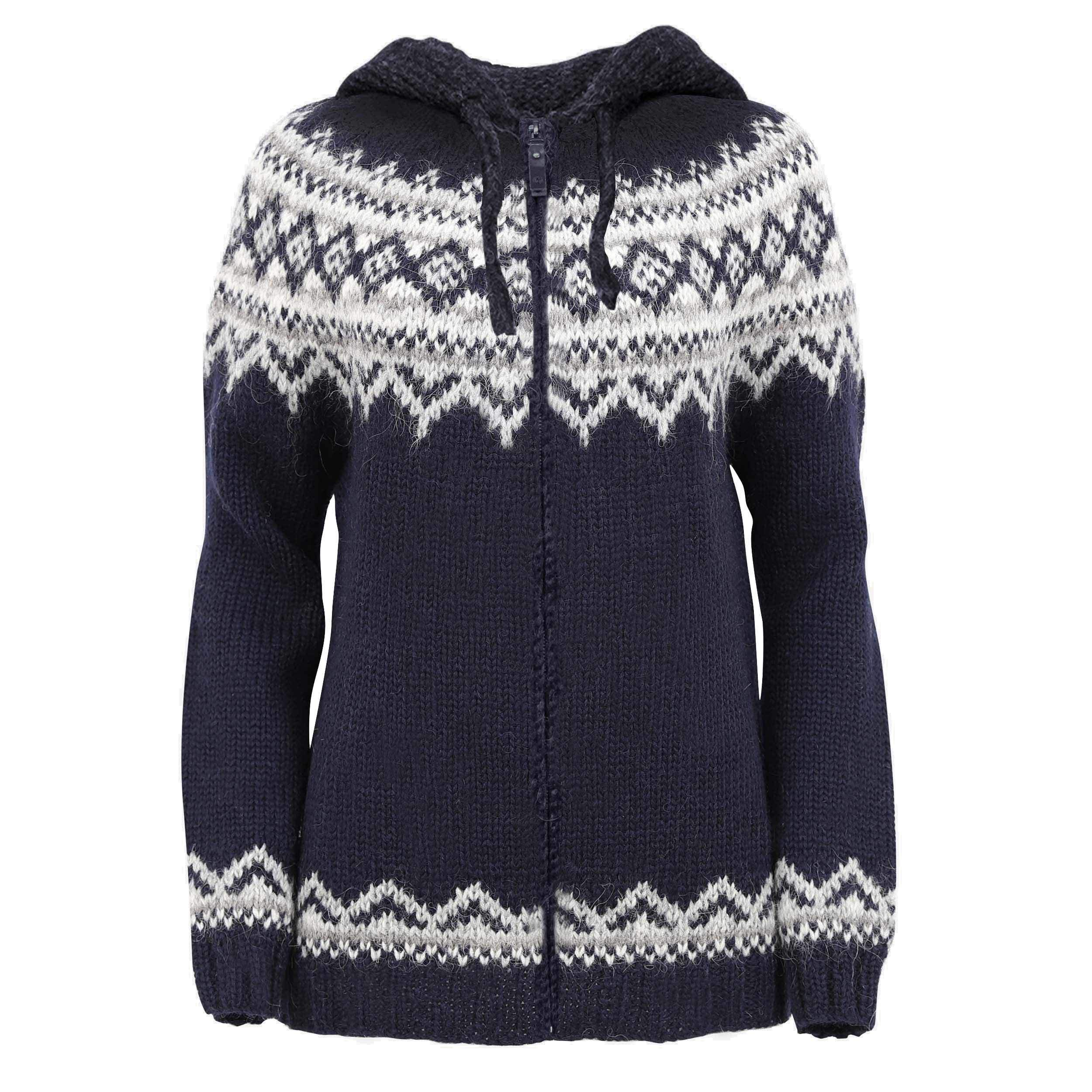 ICEWEAR Brynja 100% Icelandic Wool Hand Knitted Hooded Zipper Sweater - Warm Winter Pullover for Outdoor Activities & Casual Wear