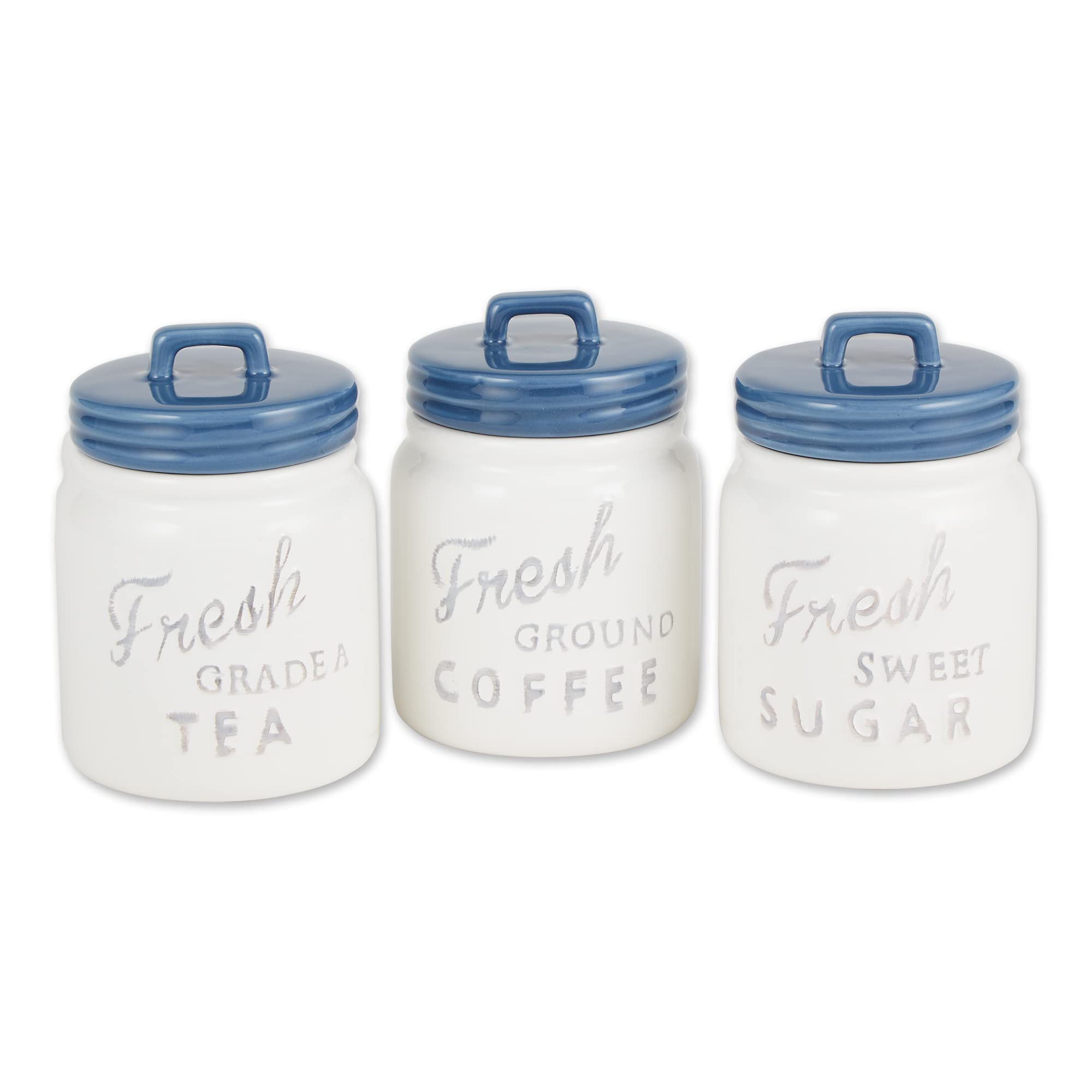 DII Ceramic Canister Set - 3-Piece Kitchen Storage Jars with Airtight Lids, Blue Farmhouse Style - Perfect for Pantry Organization, Flour Sugar Coffee Tea Storage & Home Decor