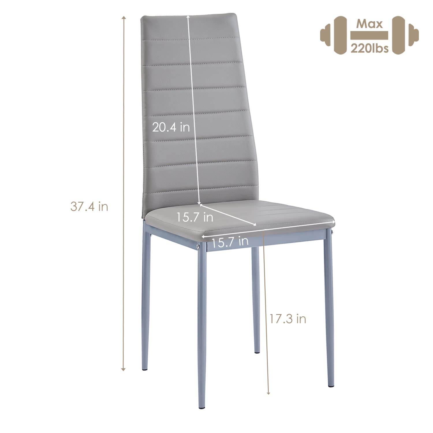 Gray Dining Chairs Set of 4 - Modern Upholstered PU Leather Side Chairs with Metal Legs for Kitchen & Dining Room | Washable & Durable | Perfect for Family Meals, Dinner Parties & Small Spaces