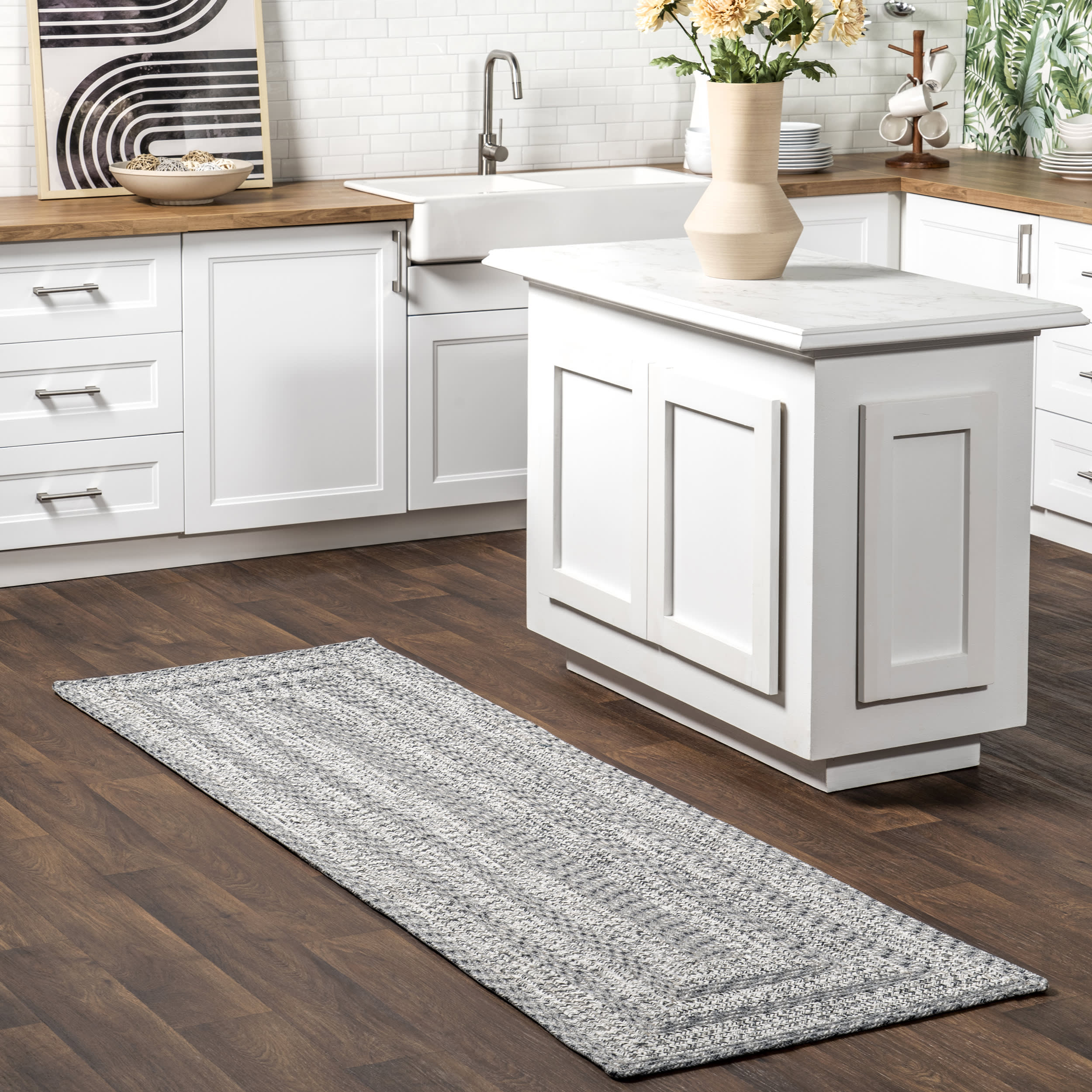 Braided Textured Indoor Outdoor Area Rug - Soft & Durable Grey Floor Mat for Living Room, Bedroom, Patio Decor
