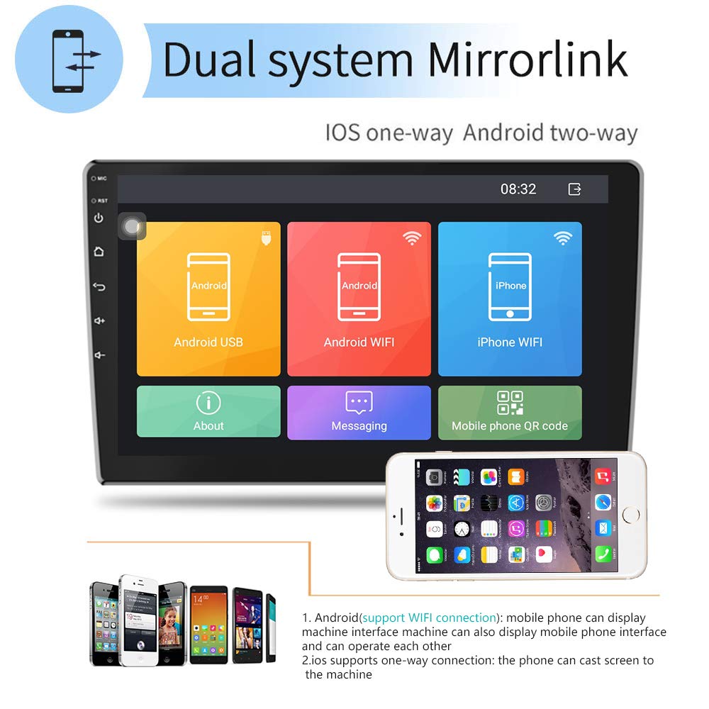 Hikity 10.1 Inch Android Car Stereo - Double Din Touch Screen with WiFi, Bluetooth, GPS Navigation, FM Radio & Mirror Link for Android/iOS - Includes 12 LED Lights & HD Rear View Camera - Perfect for Car Upgrades & Enhanced Driving Experience