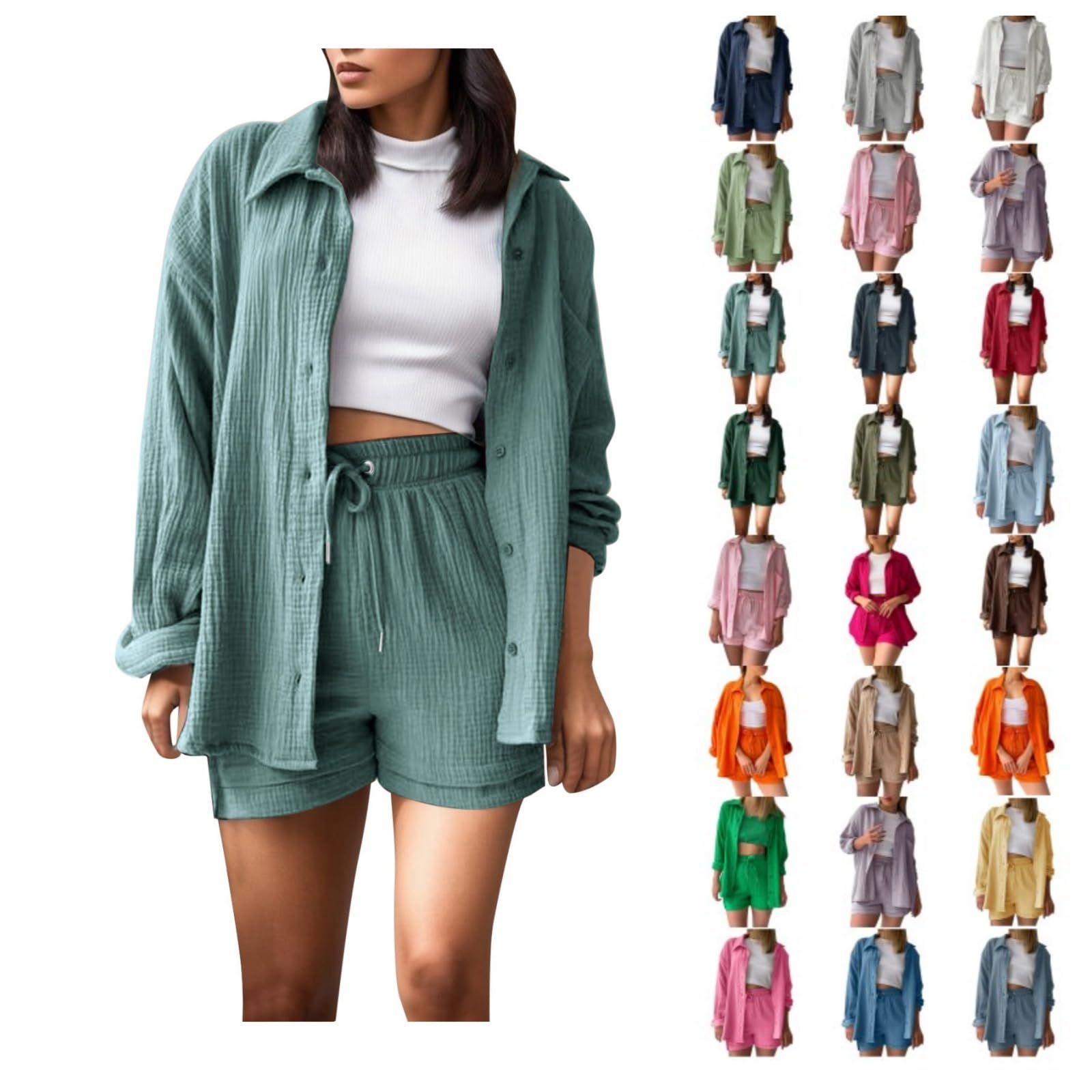 Aniywn Women's Summer 2-Piece Shorts Set - Cotton Linen Tracksuit Outfit for Plus Size - Casual Dressy Lounge Wear for Beach, Vacation & Everyday Comfort