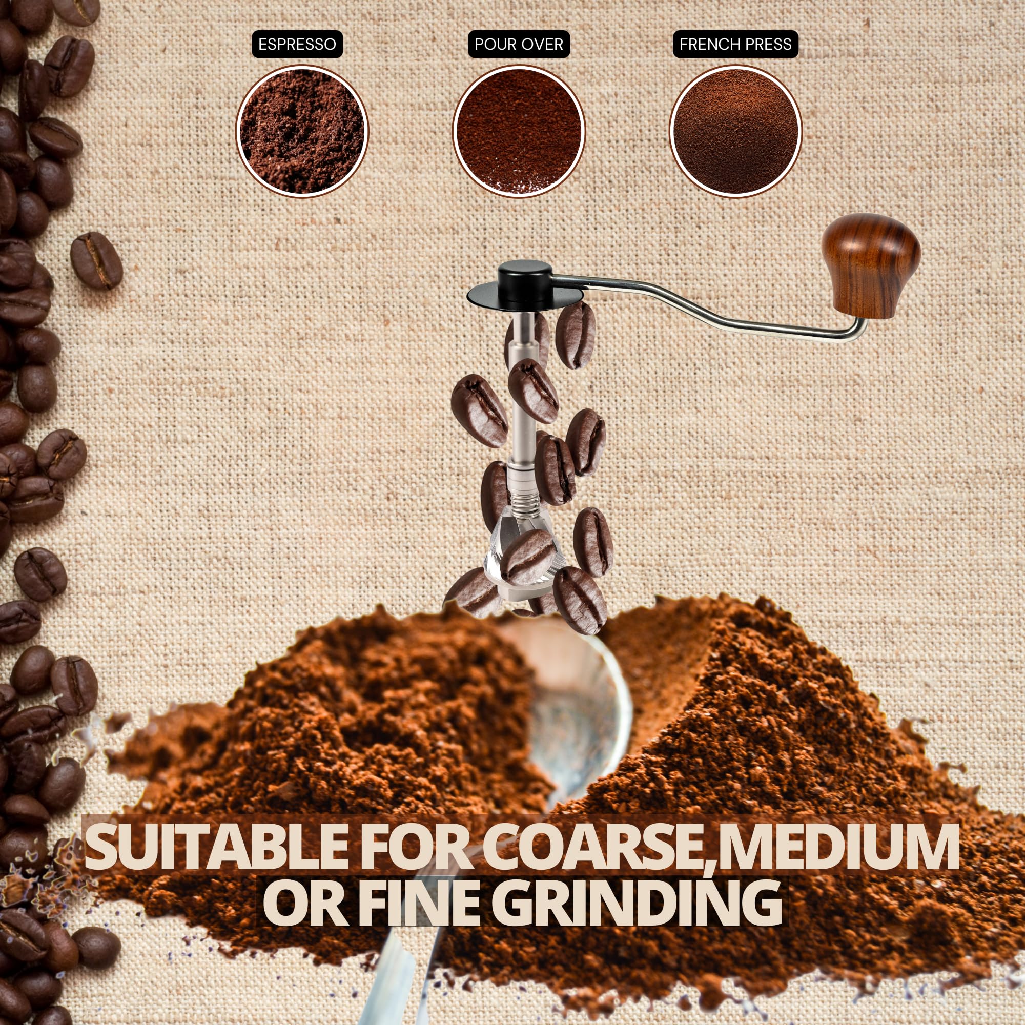 Premium Manual Coffee Grinder - Adjustable Stainless Steel Burr Mill with 25g Capacity for Espresso, French Press & Drip Coffee | Perfect for Home, Office & Travel | Includes Cleaning Brush