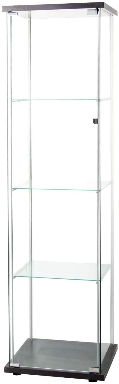HomVent 4-Shelf Glass Door Display Cabinet - Black Glass Curio Cabinet with Square Tower Design for Home Decor, Living Room, Bedroom & Office Display