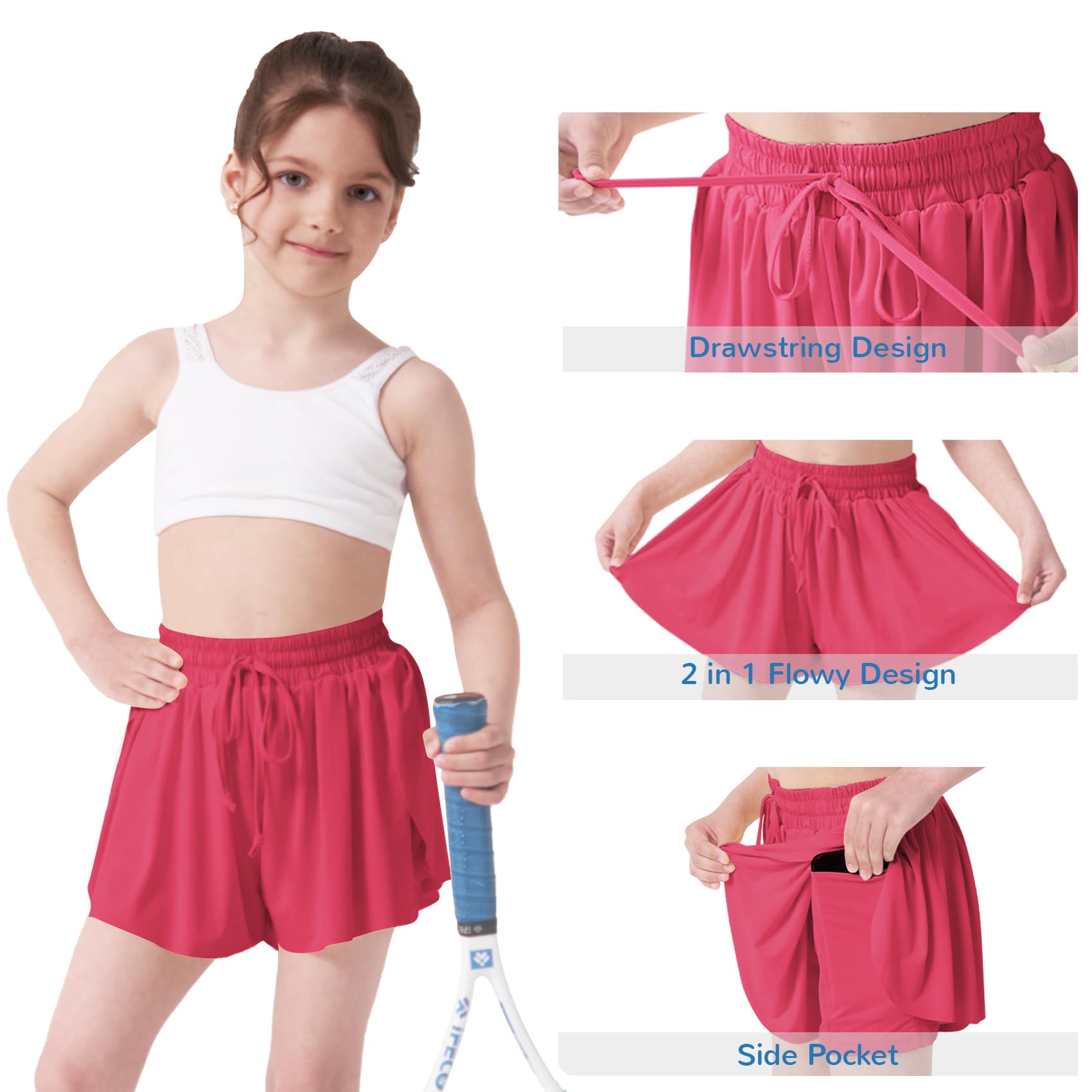 LETAOTAO Girls Athletic Shorts for Kids & Teens - 2-in-1 Running Shorts with Liner, Gym Workout, Biker Shorts for Active Girls - Perfect for Running, Yoga, Sports & Everyday Wear