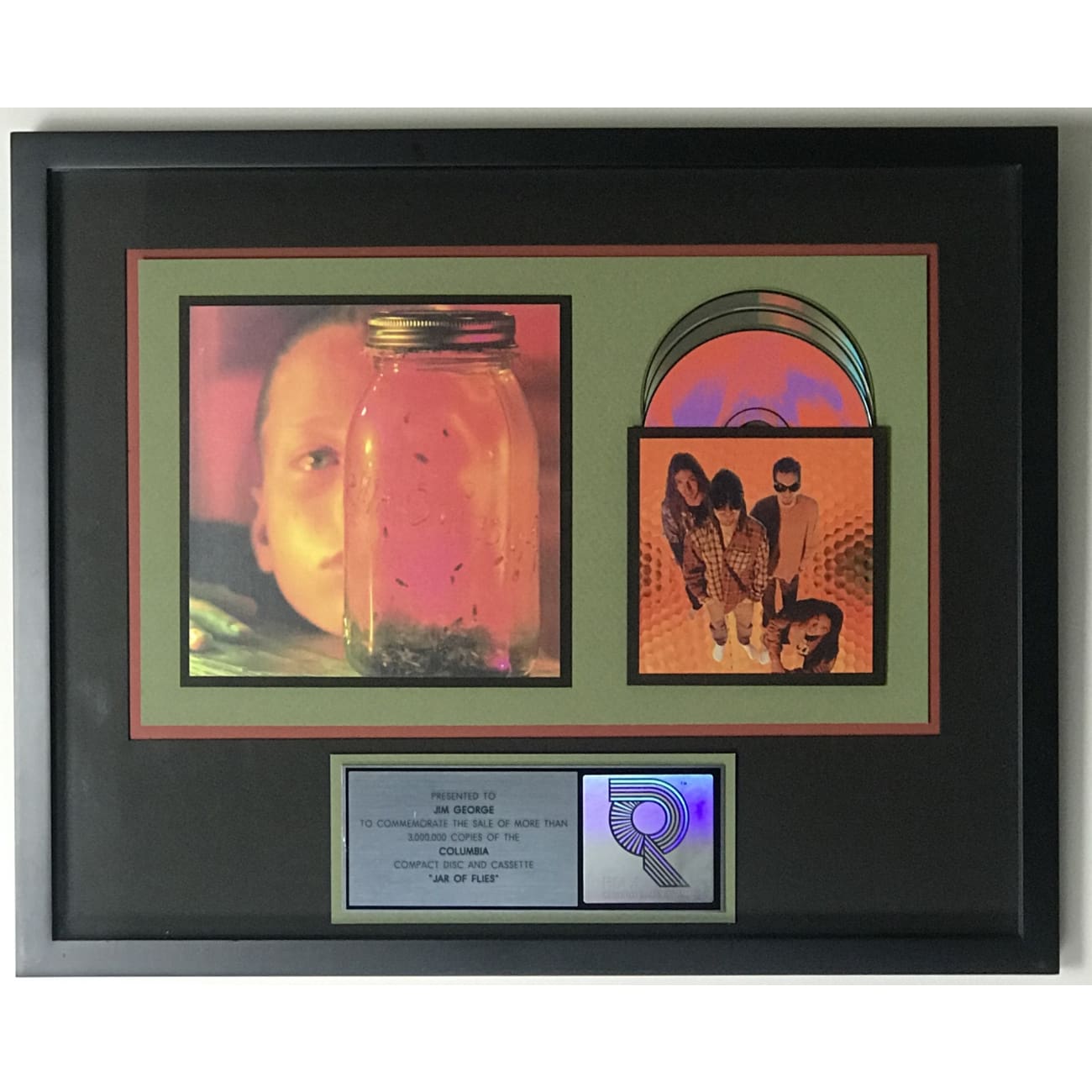 Alice In Chains Jar Of Flies 3x Platinum Album Award - Official RIAA Certified - Perfect for Music Collectors & Rock Fans Display