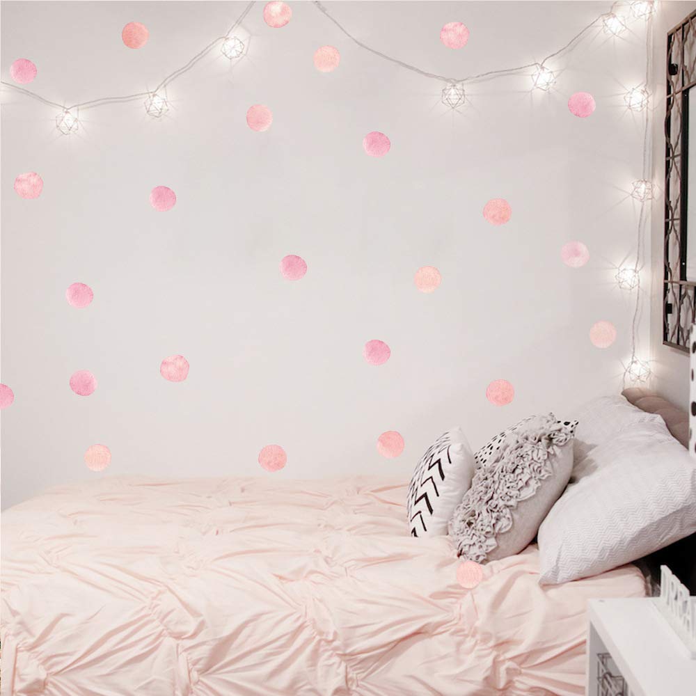 Spilay Pink Dot Wall Decals - Peel and Stick Removable Wall Stickers for Nursery, Kids Room, Bedroom & Living Room Decor - Easy DIY Home Decoration for Girls & Boys