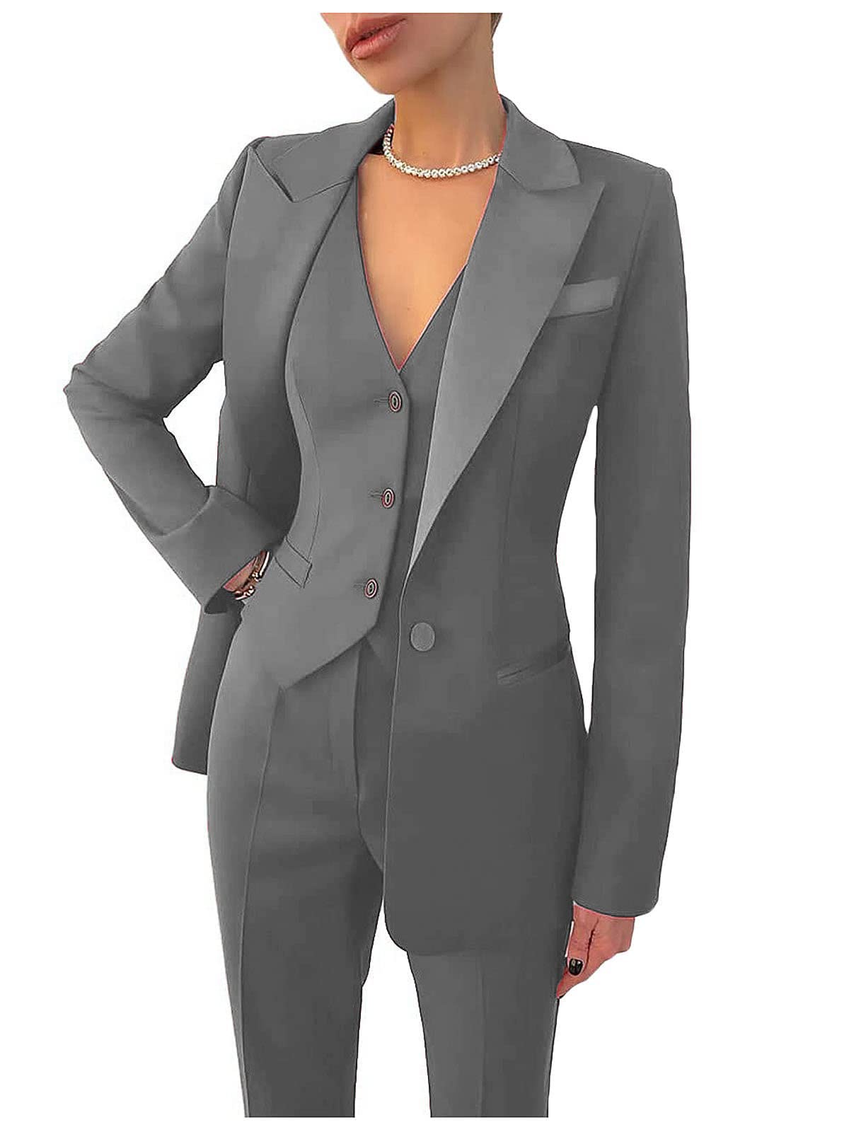 Professional Women's 3-Piece Suit Set - Notch Lapel Blazer, Vest & Slim Fit Pants for Office & Business Attire | Perfect for Corporate Meetings, Interviews & Formal Work Events