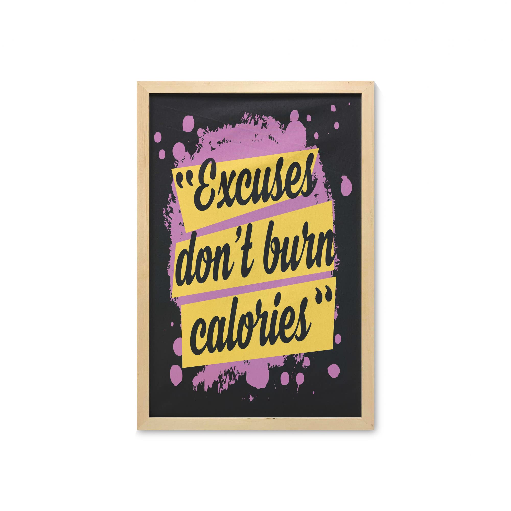 Ambesonne Motivational Fitness Wall Art with Frame - 'Excuses Don't Burn Calories' Gym Poster for Home, Office & Dorm Decor - 23x35 Inch Modern Printed Fabric Artwork in Lilac, Yellow & Black - Perfect for Workout Rooms, Living Spaces & Fitness Studios