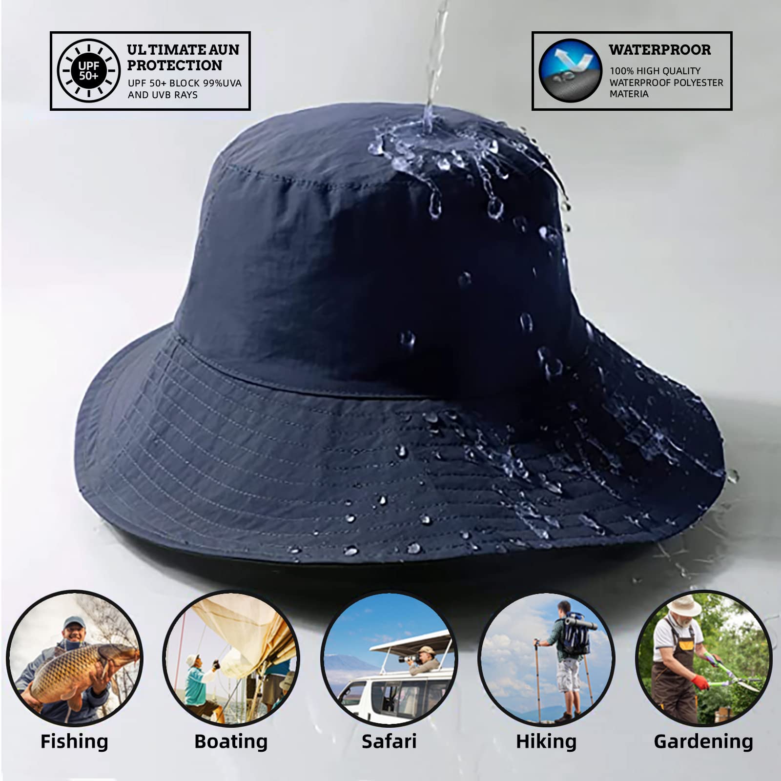 Laoyemen Bucket Hats for Men & Women - Packable Waterproof Sun Hat for Outdoor Activities, Hiking, Fishing & Safari - UV Protection Wide Brim Hat for Beach, Camping & Summer Travel