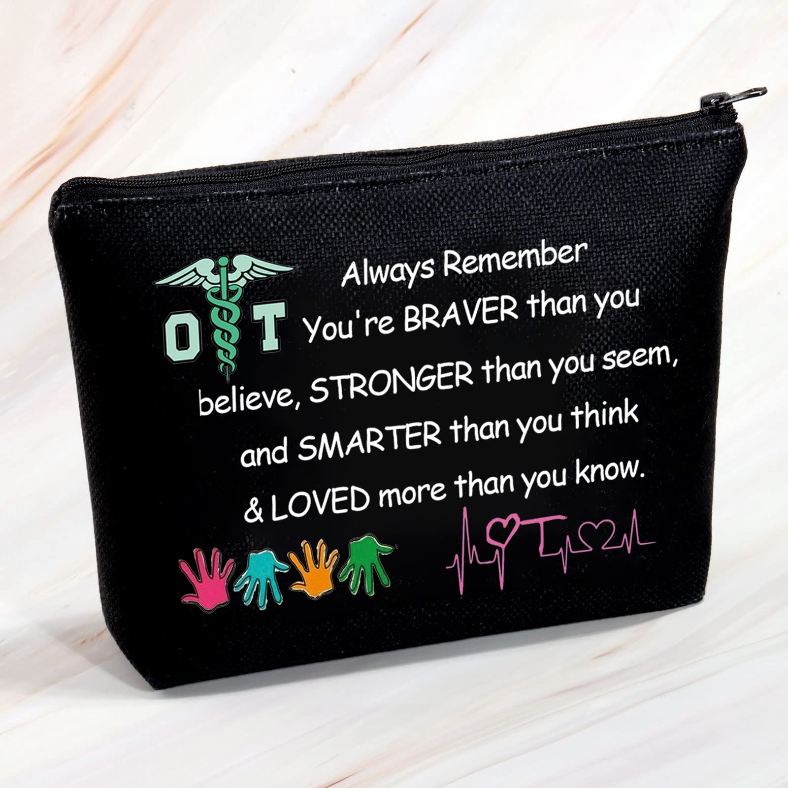 MBMSO OT Gifts - Black Medium Occupational Therapy Bag with Zipper | Therapist Cosmetic Pouch for Makeup & Medical Supplies | Perfect for OT Students, Practitioners & Healthcare Professionals