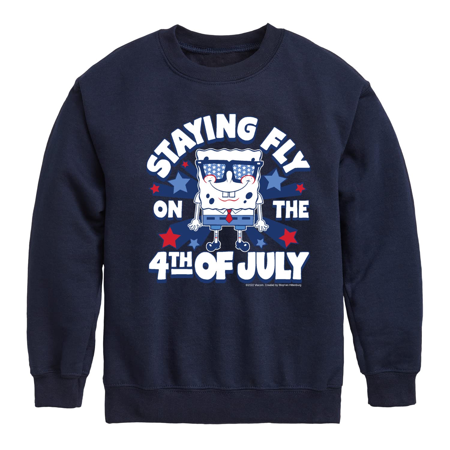 HYBRID APPAREL Spongebob Squarepants 4th of July Fleece Sweatshirt for Toddler & Youth - Soft Crewneck Pullover for Kids Holiday Outfits & Casual Wear
