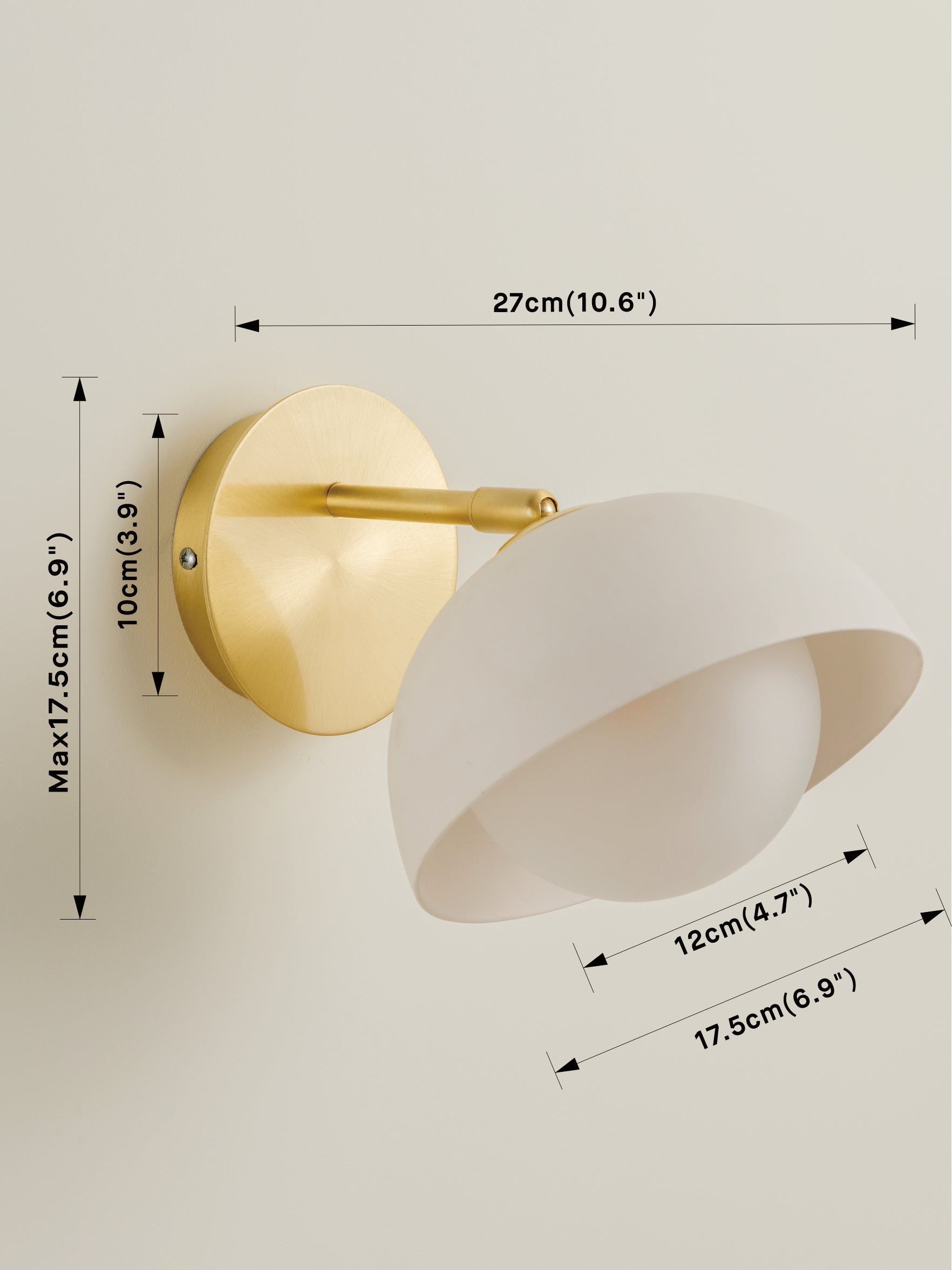 Porsa Brushed Brass Wall Light with Warm White Porcelain Shade - Perfect for Bedroom, Living Room, and Hallway Lighting