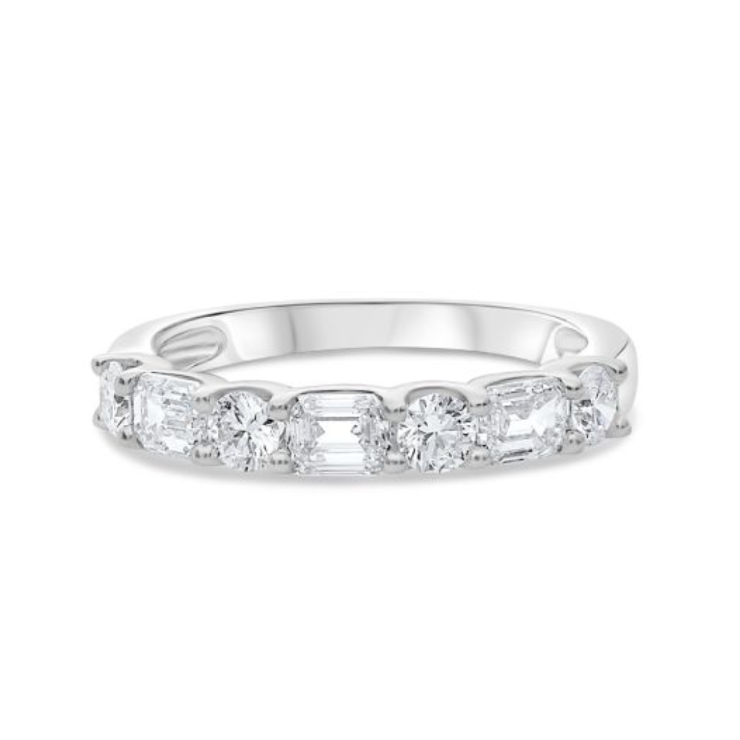 14K White Gold 1.30ctw Round Brilliant & Emerald Cut Diamond Wedding Band Ring for Women - Perfect for Engagement, Anniversary and Special Occasion Gifts