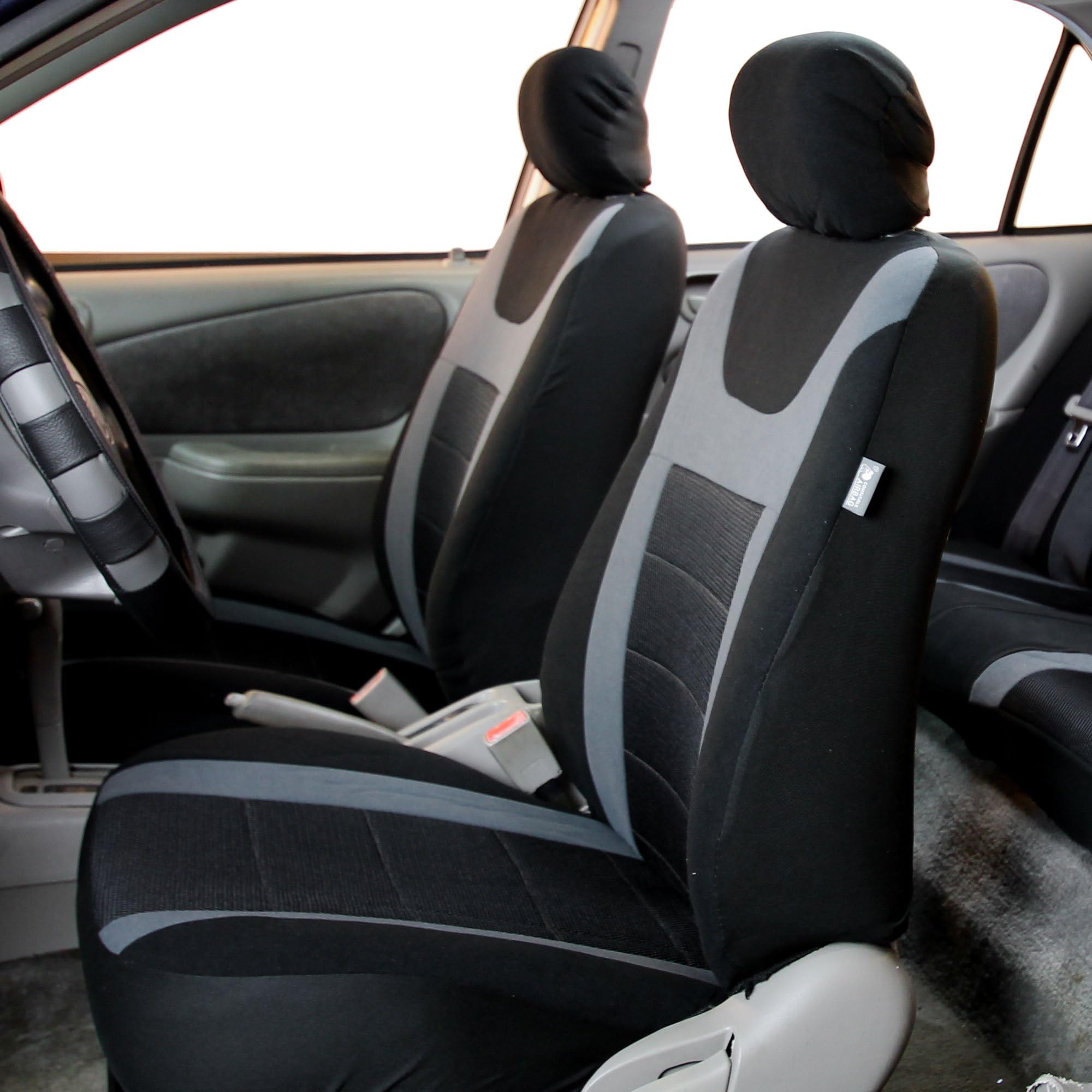 Premium FH Group Car Seat Covers - Universal Fit for Cars, Trucks & SUVs | Sports Fabric, Airbag Compatible | Easy Installation | Gray/Black (FB070102) | Perfect for Daily Commute, Road Trips & Vehicle Protection