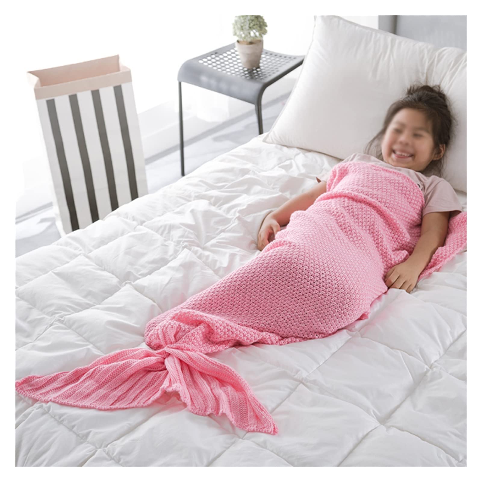SCDZS Super Soft Kid Crochet Tail Blanket - Warm Knitted Cashmere Throw for Sofa, Bed & Nursery - Thick Cozy Blanket for Babies & Toddlers (Color A, Size S) - Perfect for Snuggling, Naptime & Winter Comfort