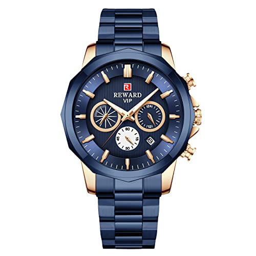 RORIOS Men's Waterproof Chronograph Watch - Stainless Steel Sport Watch for Outdoor & Casual Wear
