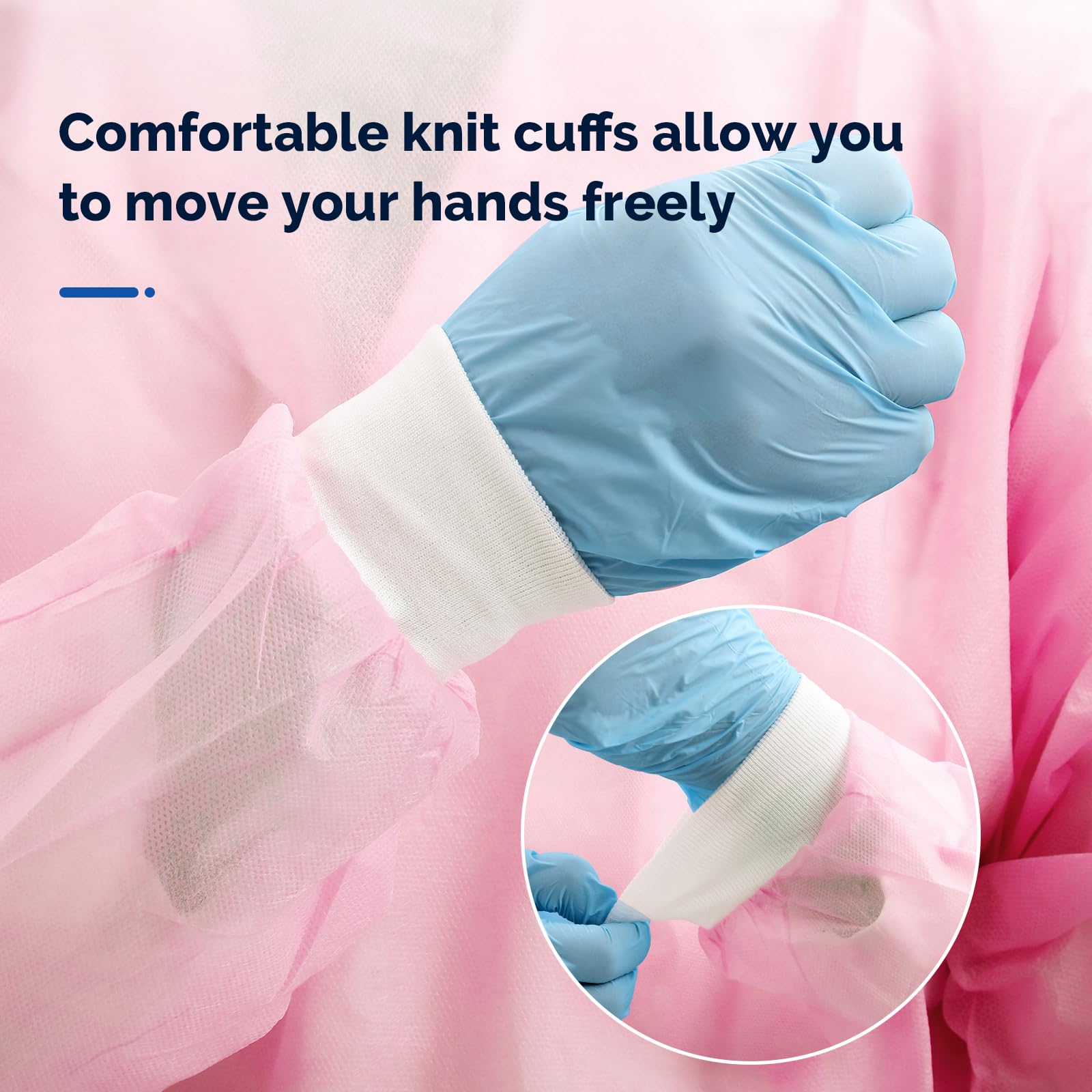 100 Pcs Disposable Isolation Gowns - Pink Polypropylene Medical Gowns with Knitted Cuffs for Healthcare Workers, Hospitals & Home Care - Protective Coverall for Medical Use, Nursing, Tattoo Shops & Beauty Salons