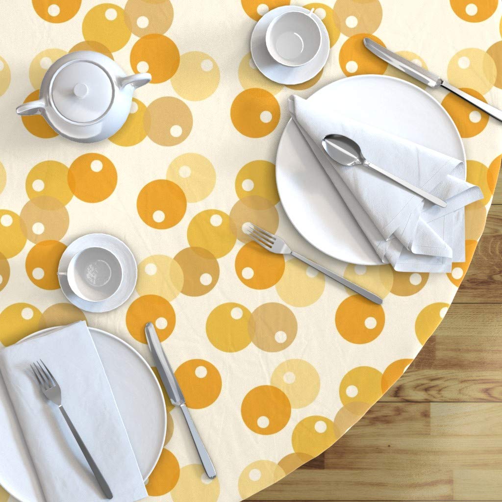 Vintage Geometric Bubble Bobble Yellow Cotton Sateen Tablecloth 70