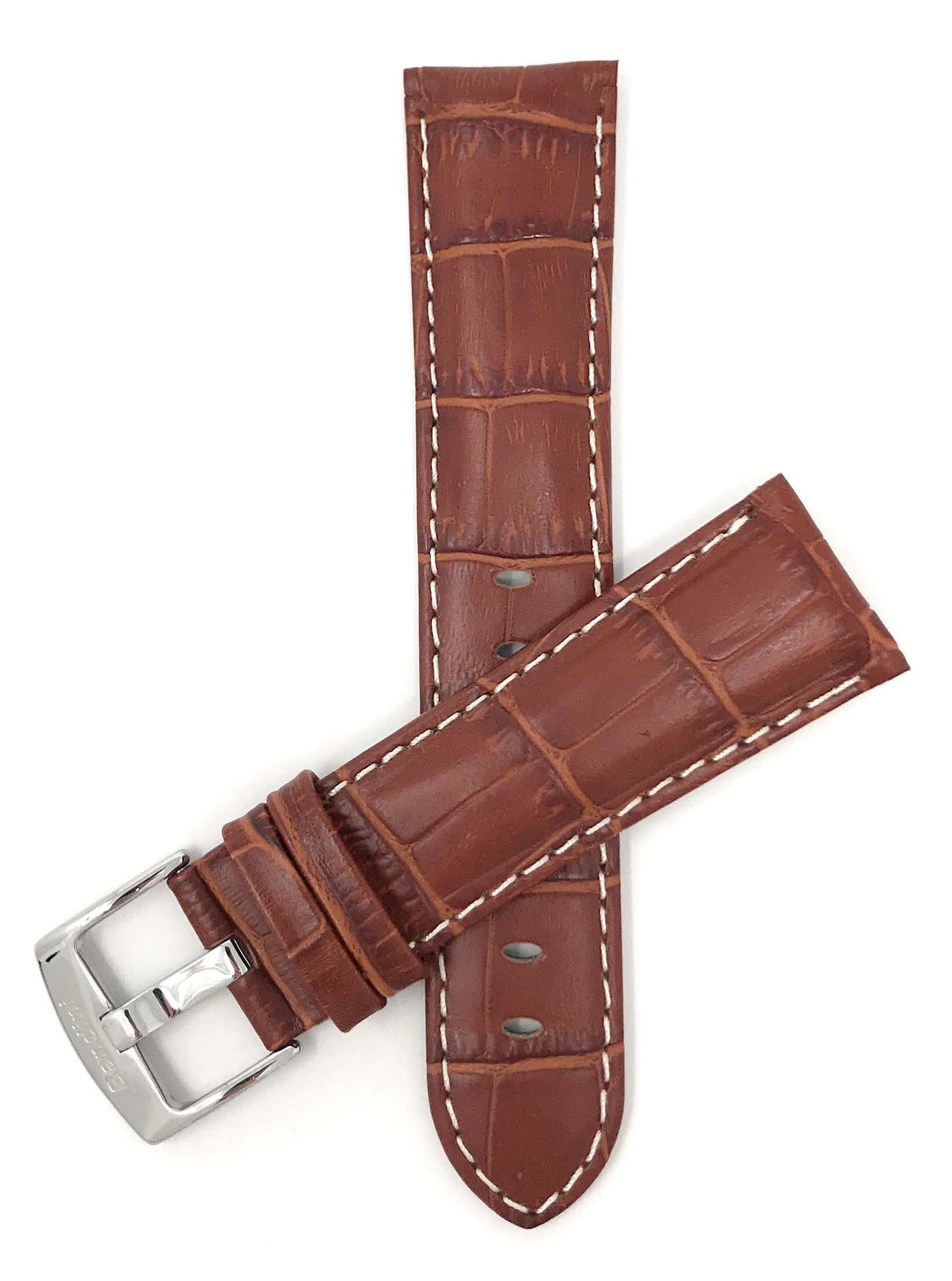 20mm Alligator Leather Watch Band for Men - Cognac Strap for Classic & Smart Watches - Office & Casual Wear