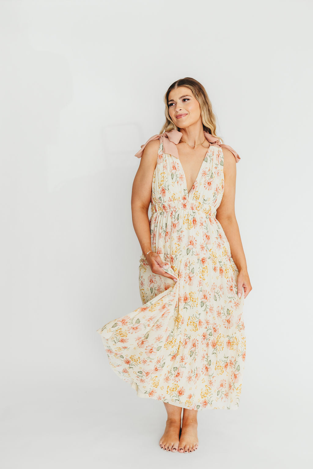 Ambrose Maxi Dress in Cream Coral Floral Print - Elegant Summer Beach Dress for Women, Perfect for Vacations, Weddings & Outdoor Parties