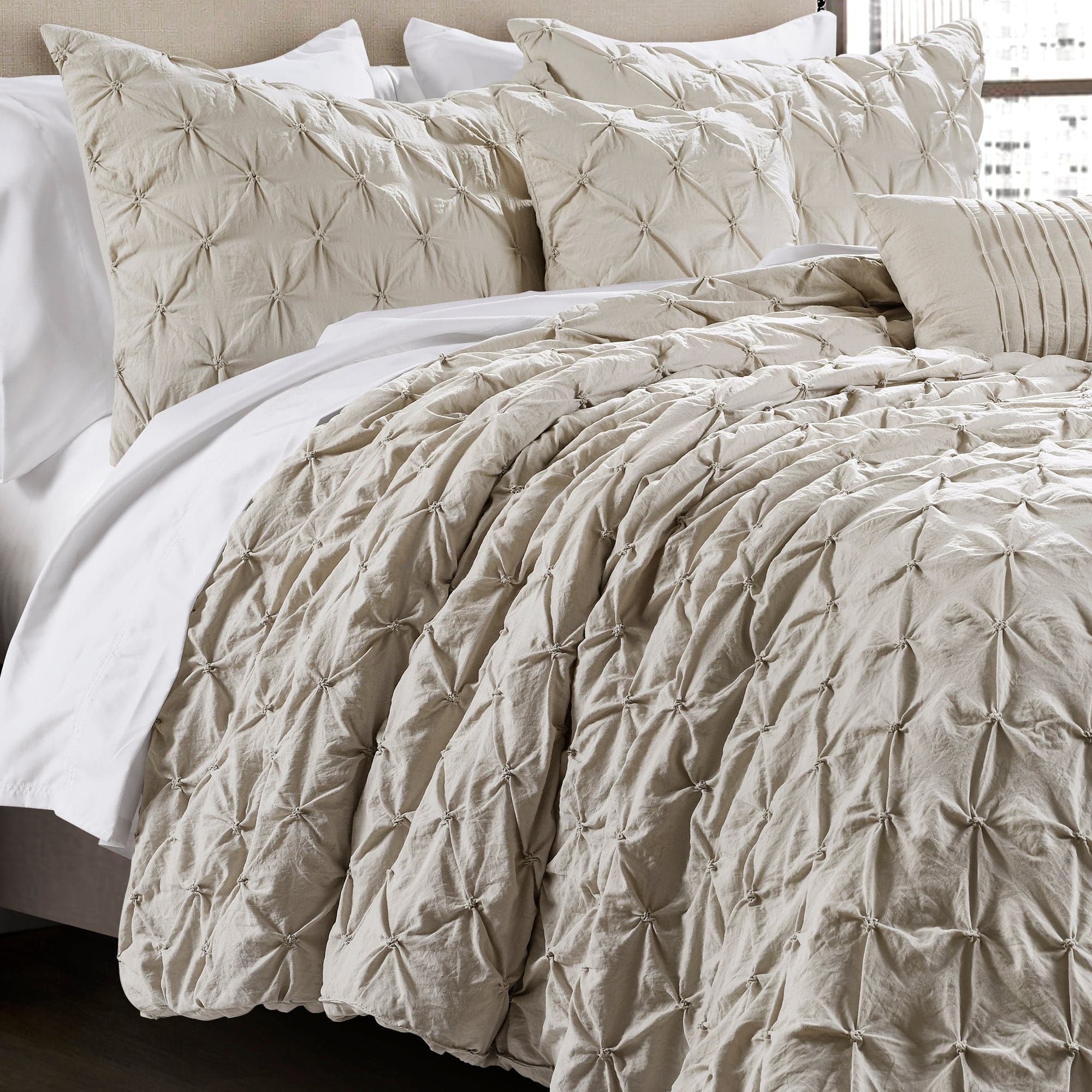 Ravello Pintuck 5-Piece Comforter Set - Queen Size Bedding with Pillow Shams - Luxury Soft Microfiber Comforter for Bedroom Decor & Cozy Sleep