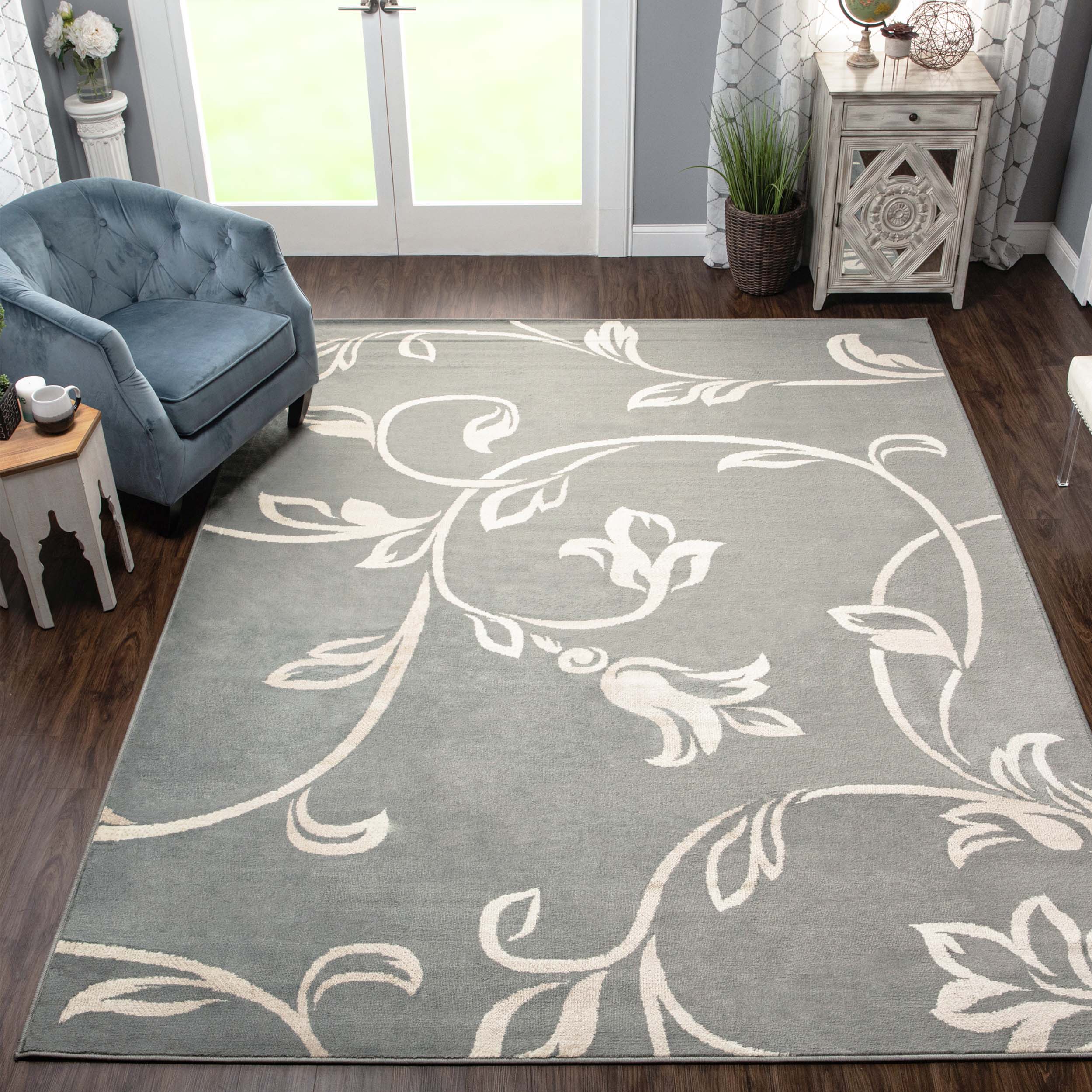 Vines Floral Scrolling Rustic Indoor Area Rug - Non-Slip Bohemian Decor Rug for Living Room, Bedroom, Nursery | Soft & Durable Home Decor