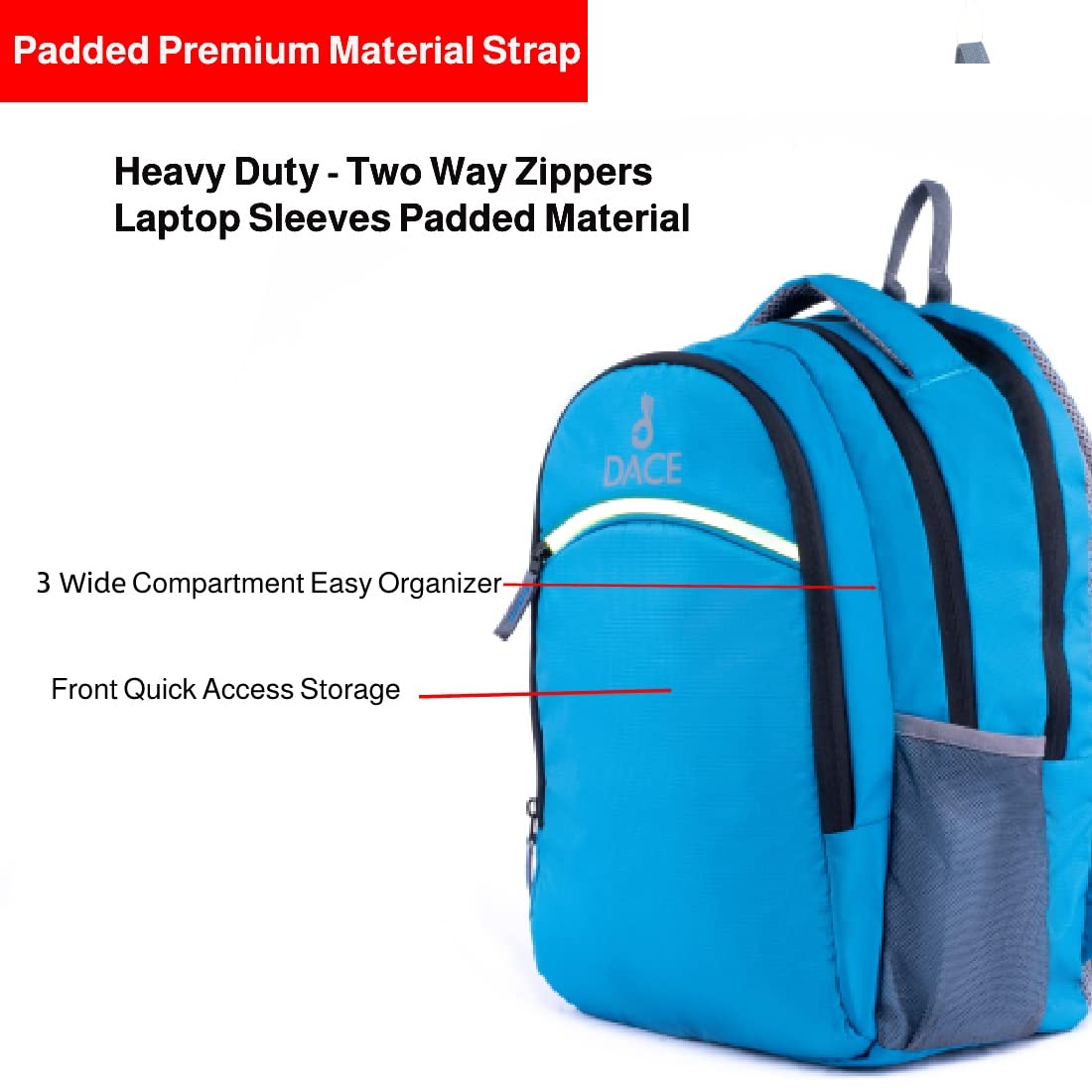 Dace Waterproof Laptop Backpack - Lightweight Blue Casual Computer Bag for Men & Women, Office Work, School, College, Business & Travel - Quick Access Front Pocket - Perfect for Commuting, Campus Life and Business Trips