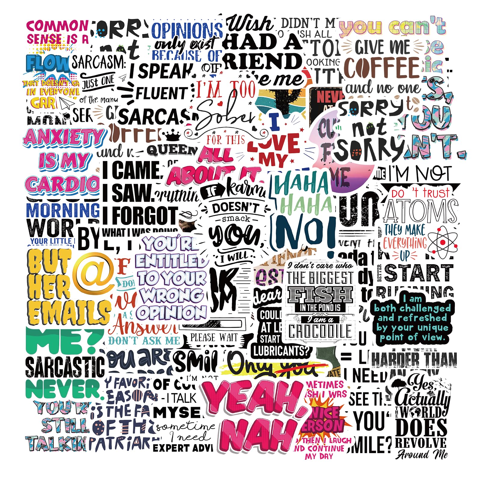 50 PCS Funny Sarcastic Stickers for Adults - Snarky Humorous Quote Decals for Water Bottles, Laptops, Phones, Hard Hats & Bumpers - Perfect Gifts for Friends & Coworkers - Great for Office, School, Parties & DIY Projects