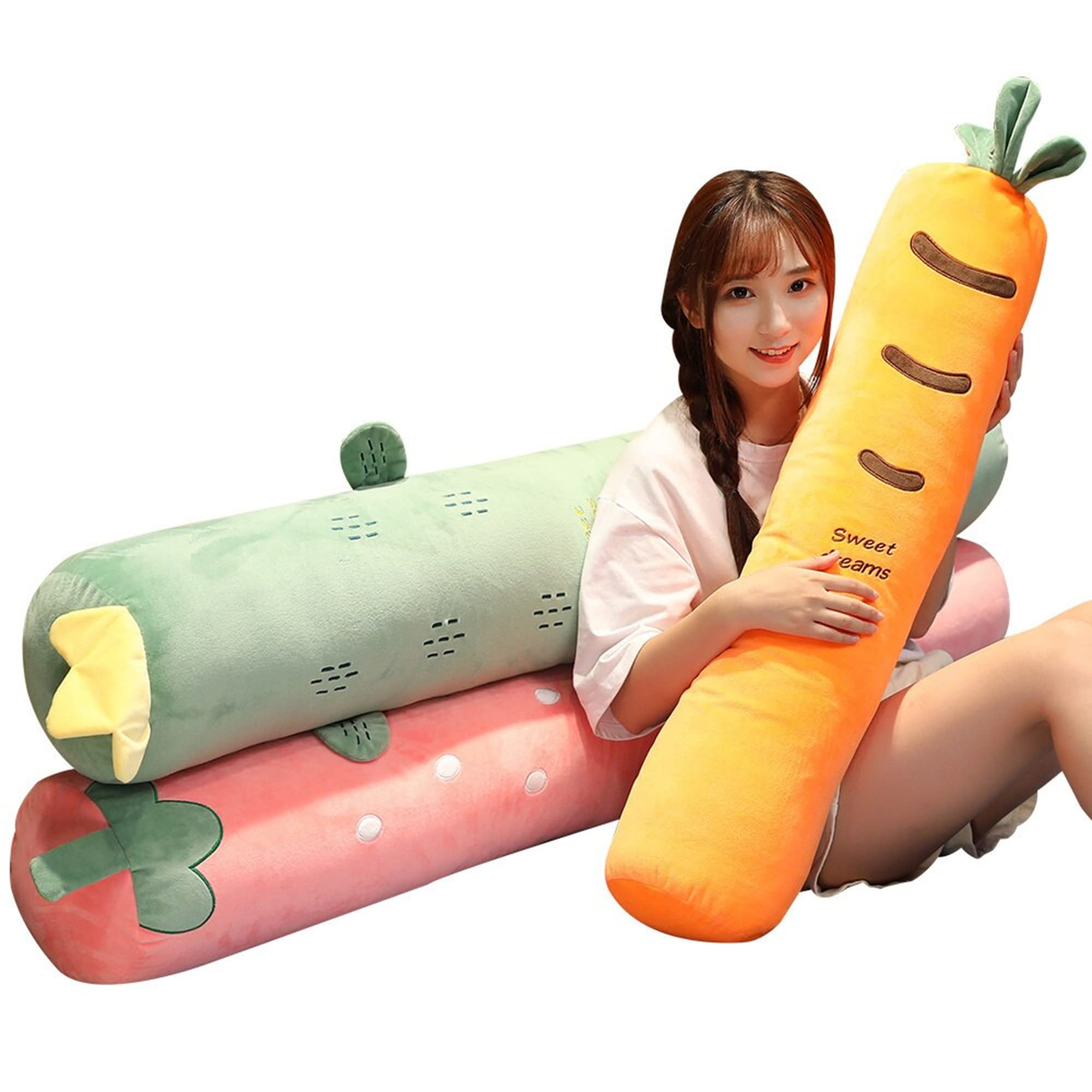 Extra Large Carrot Plush Body Pillow - 51 Inch (130cm) Kawaii Fruit-Shaped Cushion for Bed, Sofa & Lounge | Soft Hugging Pillow for Adults & Kids | Perfect for Anime Fans, Gift Giving & Cozy Home Decor