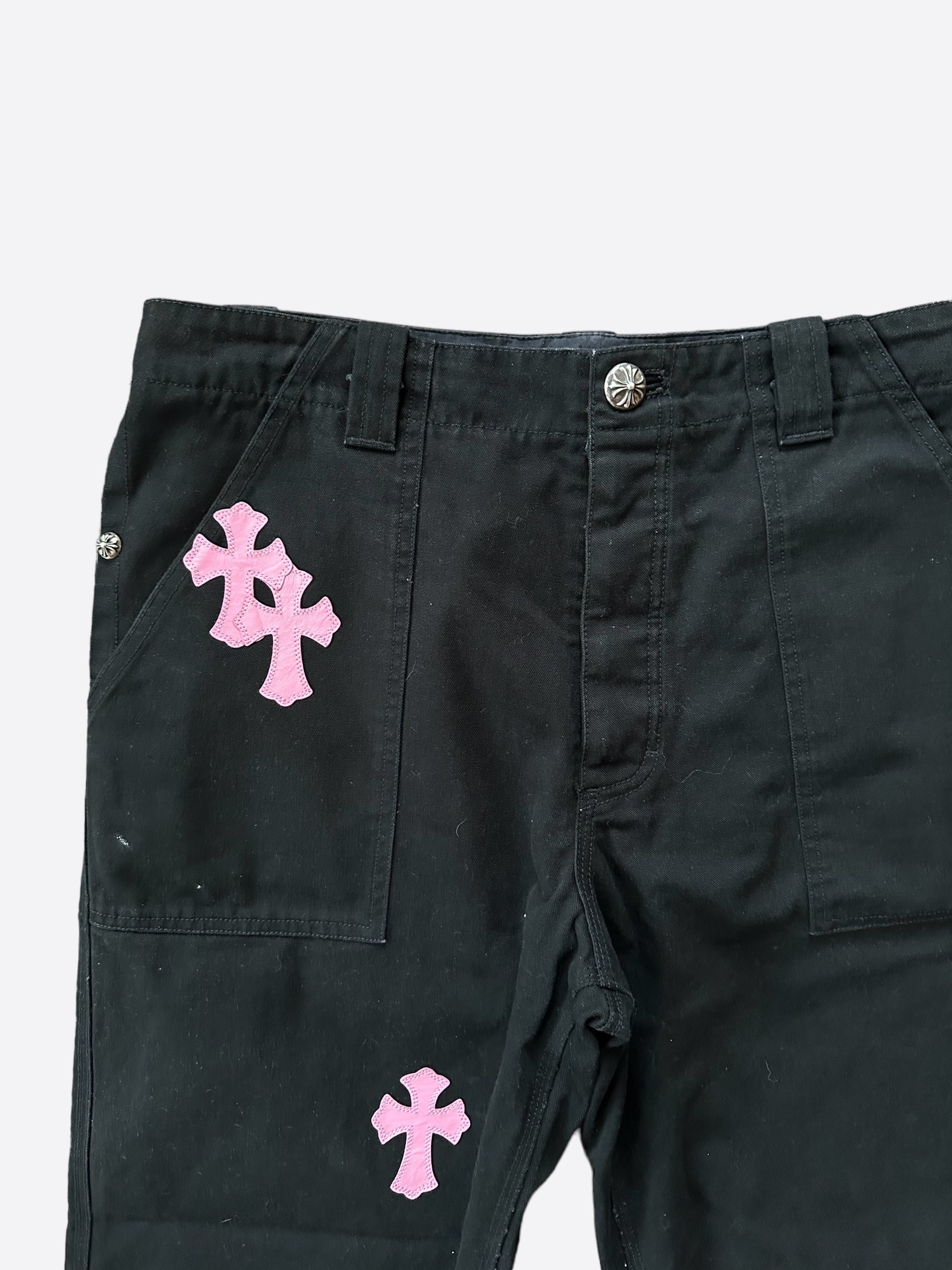 Chrome Hearts Black & Pink Cross Patch Cargo Pants - Unique 1/1 Design for Streetwear & Gothic Fashion | Perfect for Concerts, Festivals & Edgy Outfits