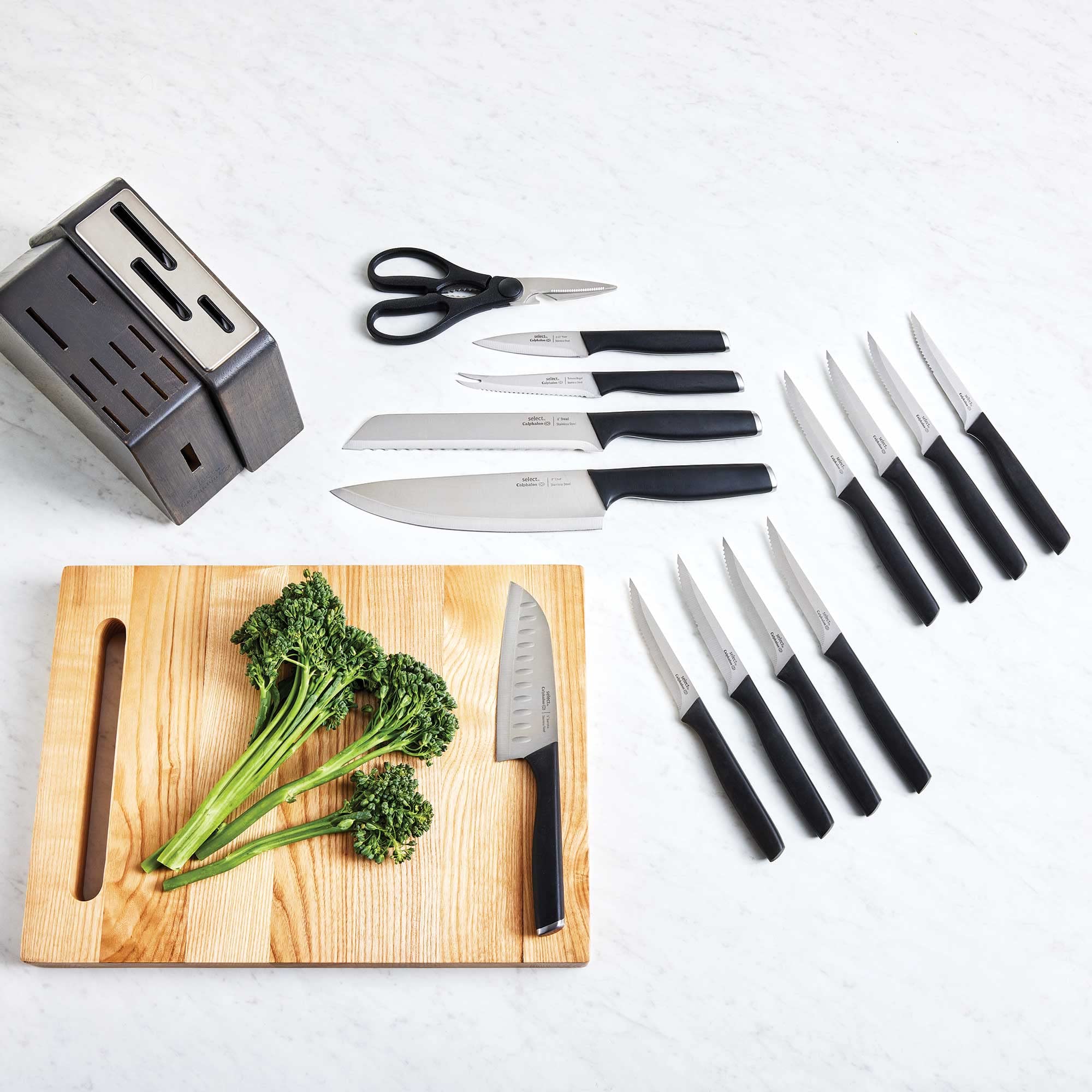 Calphalon Self-Sharpening Knife Set with Block - 12-Piece Premium Stainless Steel Kitchen Knives for Professional Chefs & Home Cooking - Perfect for Slicing, Dicing & Meal Prep
