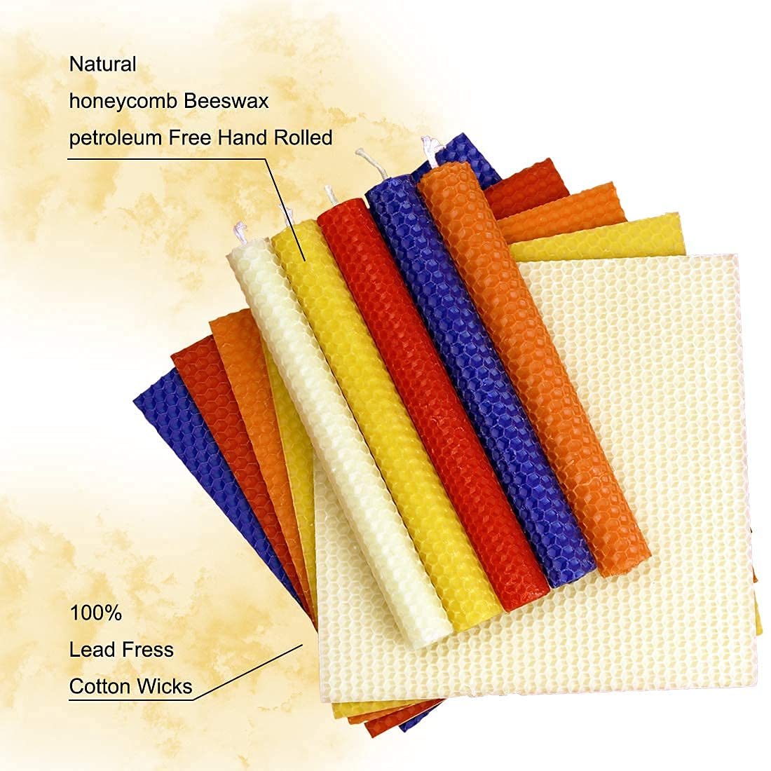 DEYBBY Handmade Beeswax Taper Candles - Dripless, Hand-Rolled Honeycomb Candles for Dinner Parties, Weddings & Romantic Decor (Set of 6, Brown Raw) | Eco-Friendly Home Ambiance & Gift Idea